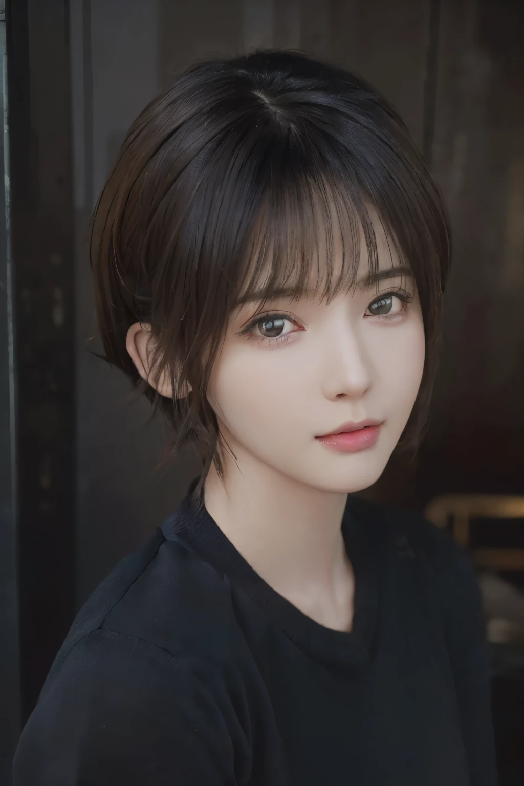 (masterpiece:1.3), (8K, realistic, Raw photo, highest quality: 1.4), (1 girl), beautiful face, (realistic face), (black hair, short hair:1.3), beautiful hairstyle, realistic eyes, detailed and beautiful eyes, (realistic skin), beautiful skin, (sweater), disorganized, Charm, ultra high resolution, surreal, very detailed, golden ratio,whole body,skirt