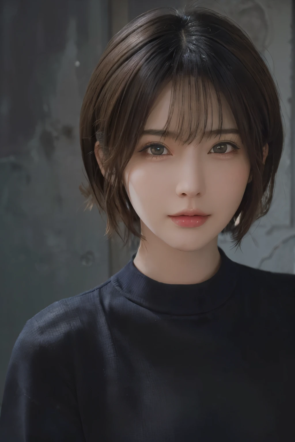 (masterpiece:1.3), (8K, realistic, Raw photo, highest quality: 1.4), (1 girl), beautiful face, (realistic face), (black hair, short hair:1.3), beautiful hairstyle, realistic eyes, detailed and beautiful eyes, (realistic skin), beautiful skin, (sweater), disorganized, Charm, ultra high resolution, surreal, very detailed, golden ratio,whole body,skirt