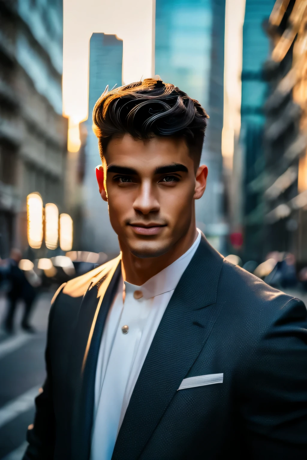 A handsome young man with Italian features is the main subject of the portrait. His detailed face showcases his beautiful eyes and lips. The portrait is of the highest quality, with ultra-detailed features and a resolution of 4k or 8k. The lighting is vibrant and colorful, giving the image a lively and energetic atmosphere. 

The young man is dressed in stylish urban fashion, reflecting the urban environment surrounding him. He is portrayed in a trendy urban background with elements such as graffiti walls or modern architecture. The urban setting adds a sense of modernity and captures the essence of an IG influencer. 

The overall style of the portrait is realistic and photorealistic, emphasizing the fine details and capturing the essence of the subject. The colors used in the image are vibrant and eye-catching, further enhancing the energetic atmosphere. The lighting in the portrait is carefully crafted to highlight the young man's features and create a visually stunning image. The lighting may include dynamic light and shadow effects, adding depth and dimension to the portrait. 

The prompt can be formatted as follows:
"(best quality,ultra-detailed,portrait:1.2),(handsome:1.1,Italian) young man,(IG influencer),(urban environment),(colorful, vibrant) lighting"