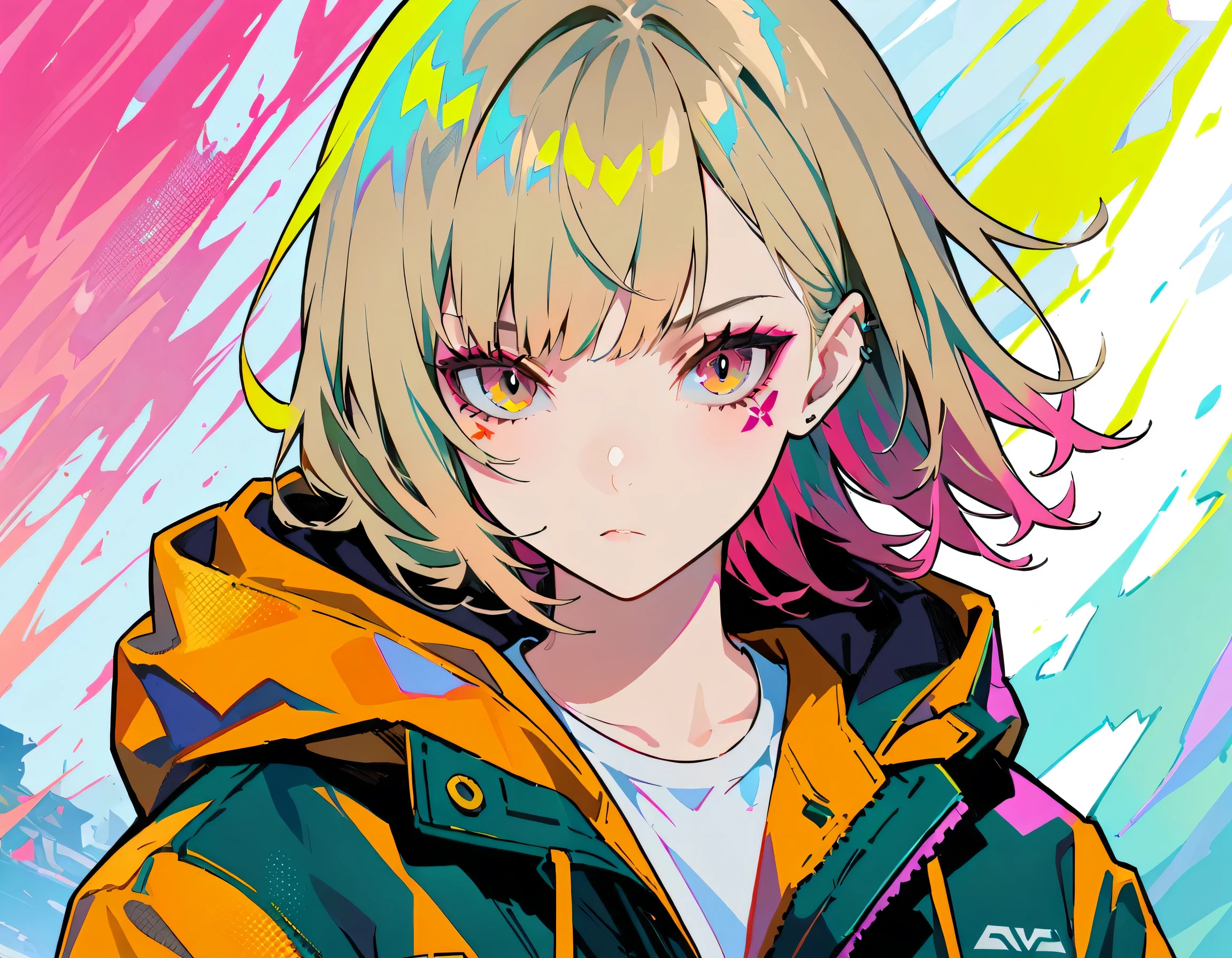 Wear cyberpunk sophisticated streetwear, fair, girl, detailed portrait, 4k, bright colors, concept art, Movie-like dramatic atmosphere, sharp focus, Volumetric lighting, movie lighting, Studio quality