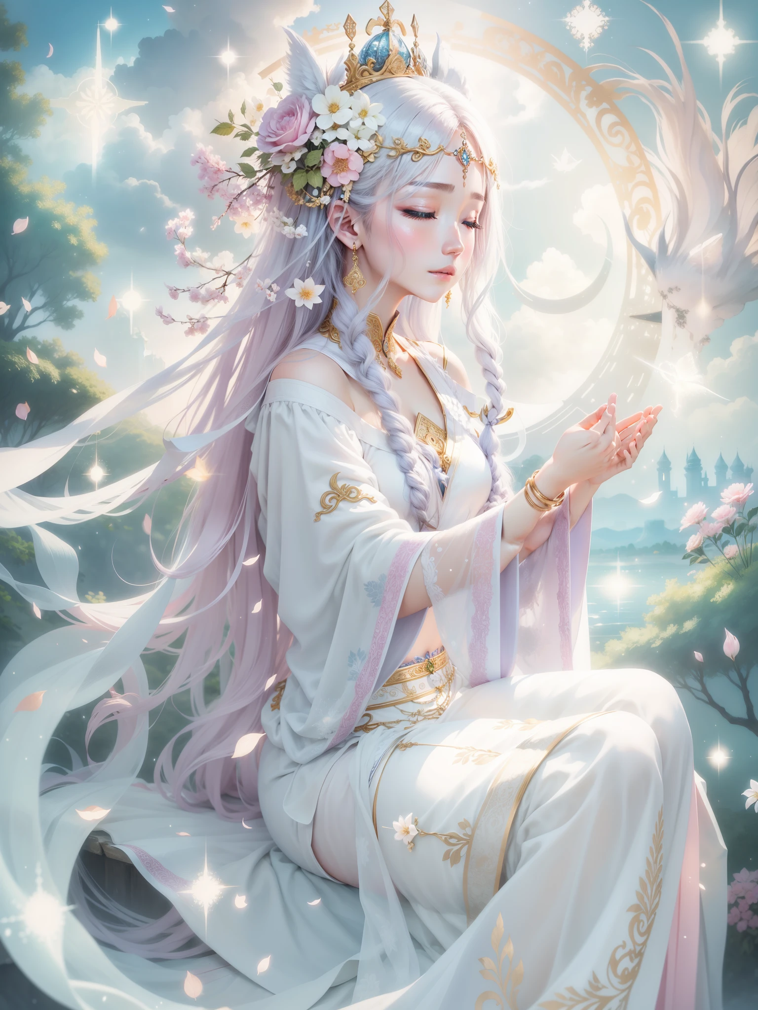 prayer、beautiful goddess、Close ~ eyes、white palace、Sparkling、like、Healing