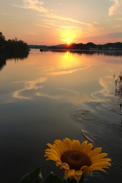 ((highest quality)), ((masterpiece)), (be familiar with), Evening Pond,SUN SET
