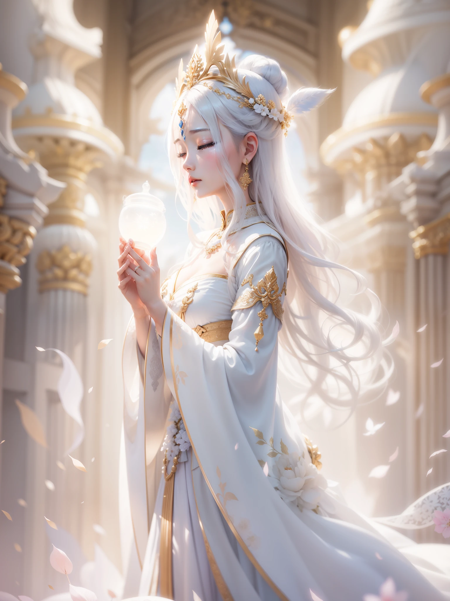 prayer、beautiful goddess、Close ~ eyes、white palace、Sparkling、like、Healing