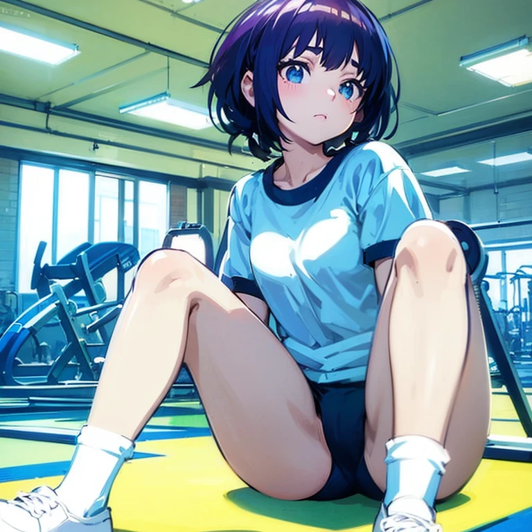 anime girl sitting on the ground at the gym with a racket, Beautiful anime girl squatting, anime girl squatting, at the gym, Chun-Li at the gym, anime moe art style, Fubuki, Ilya Kuvshinov, strongest pose, Ilya Kuvshinov. 4k, Ilya Kuvshinov style, rei hiroe