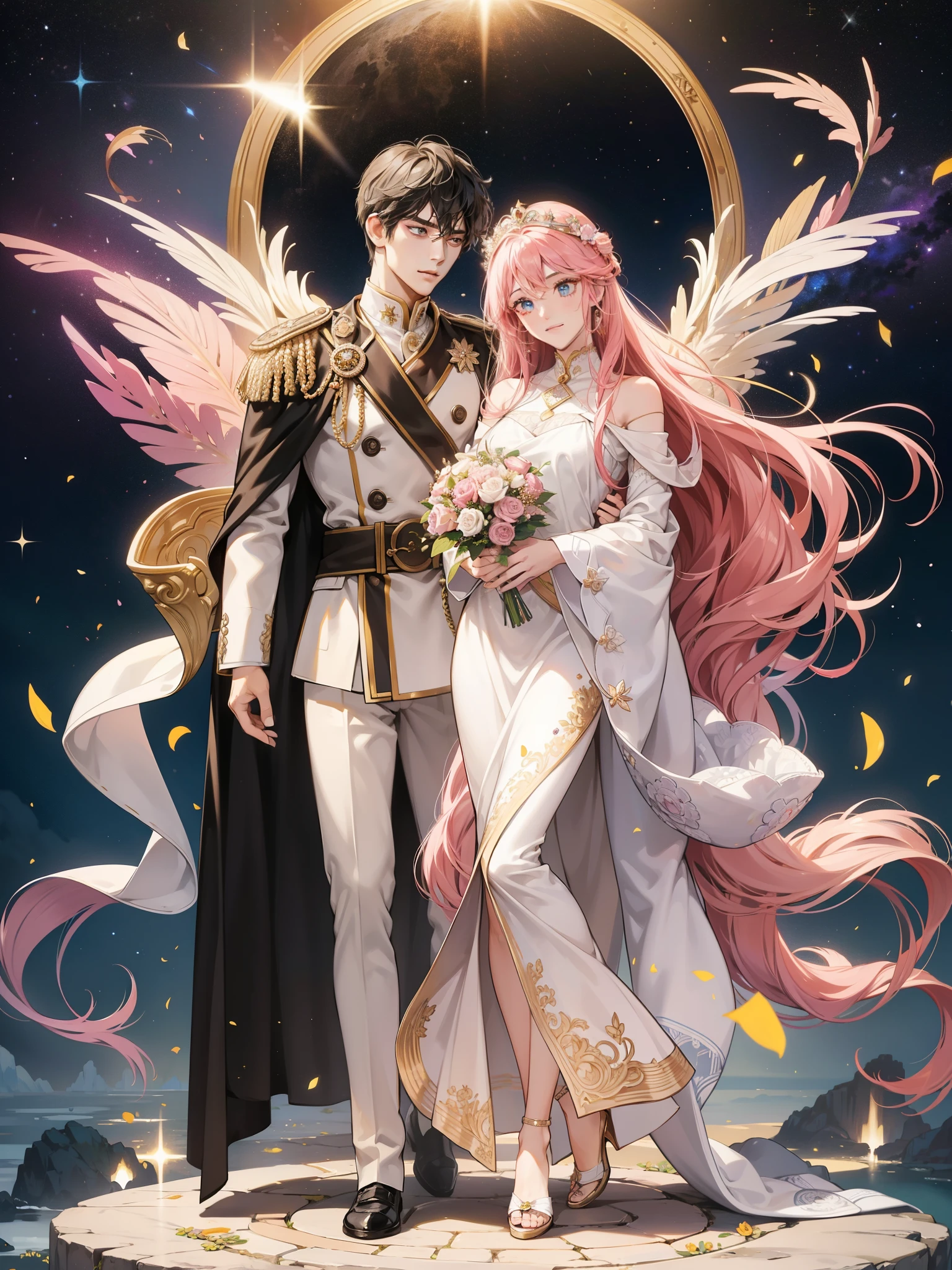「Yab-Yum」In the midst of a grand Roman empire, stood the magnificent Constantine I, a colossal figure that exuded power and greatness. Nestled against the head of the statue, was a sweet and adorable girl from the Land of the Rising Sun. Together, they formed a couple filled with love and happiness, a love that surpassed the confines of faith and religion. Their love was like a microcosm, residing within the mesmerizing garden quartz, a galaxy of emotions that illuminated the sky before dawn.

Their relationship unfolded in a serene and peaceful time, their feet gracefully stepping on a marble floor adorned with vibrant and colorful ores. The sparkle of diamonds, morganite, kunzite, rose quartz, Inca Rose