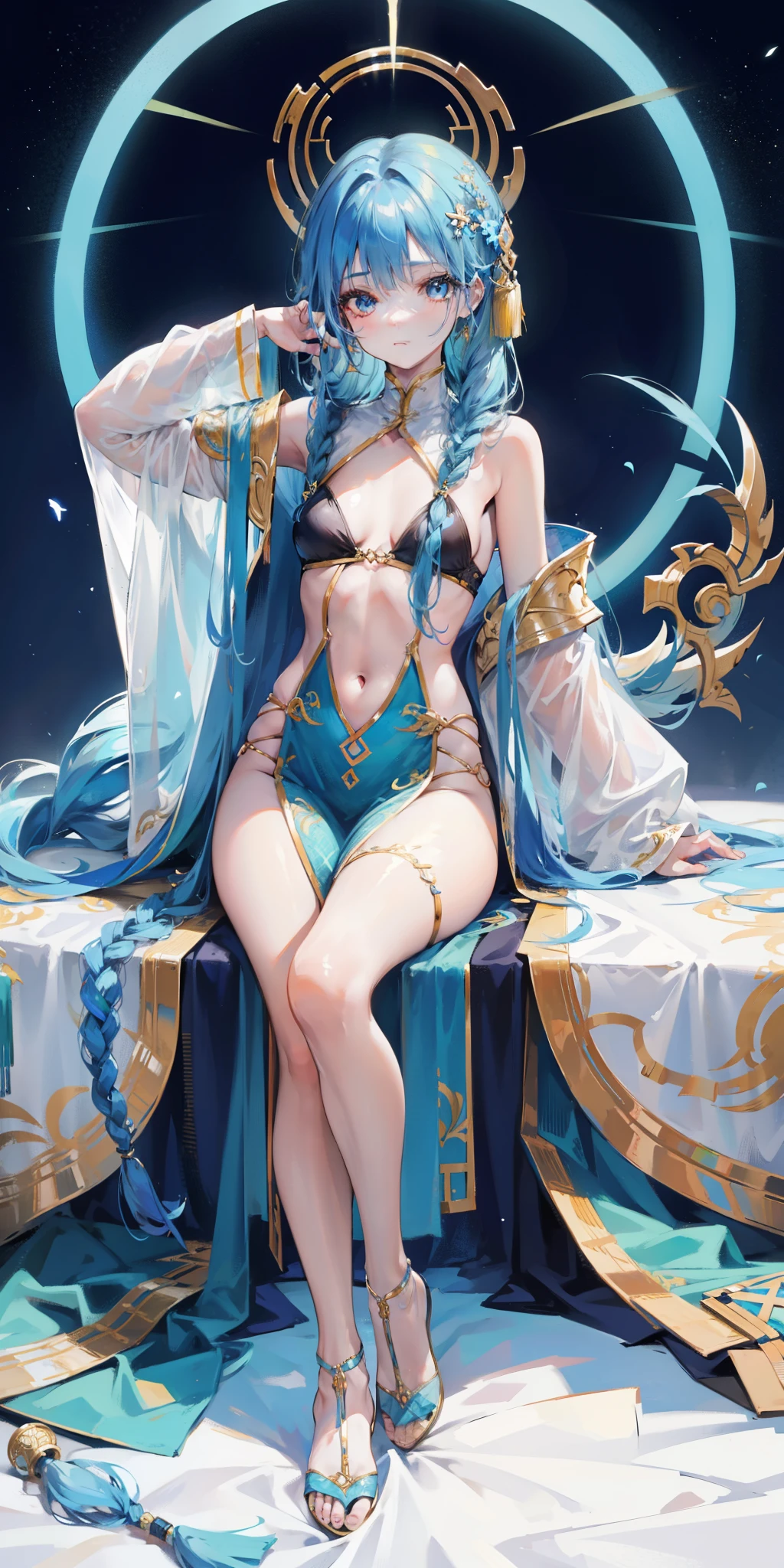 long blue hair，Scorpion-tailed braids，Put on the clothes of the little dance of Douluo Continent，Is a beautiful and sweet girl Koser