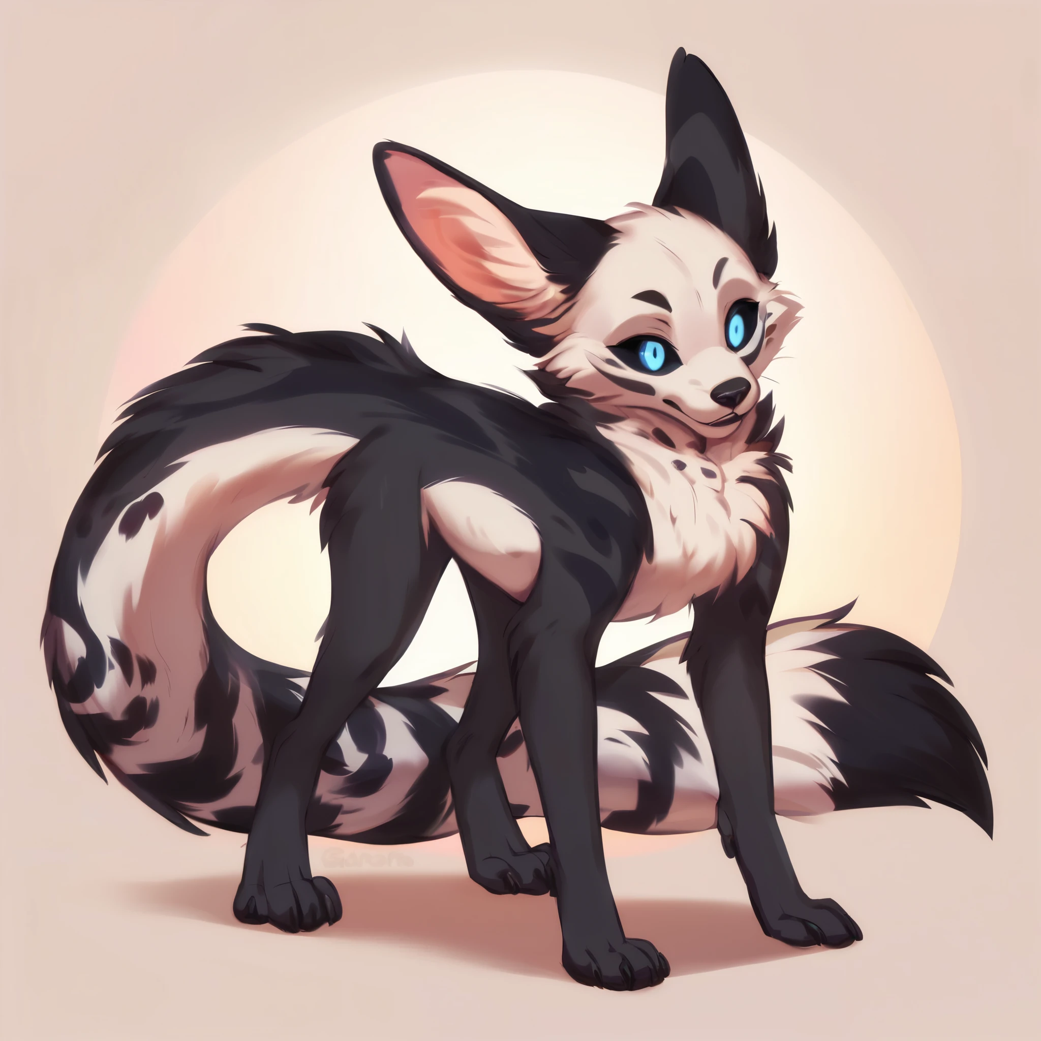 score_9, score_8_up, score_7_up, score_6_up, score_5_up, score_4_up, show accurate, full body, simple background, solo, feral chupacabra, female chupacabra, teenage chupacabra, adorable face, standing on all fours, black sclera, sapphire blue eyes, bright eyes, playful look, overflowing emotion, skinny body, full black fur, white fur, white face, white chest, black color tail, black legs,