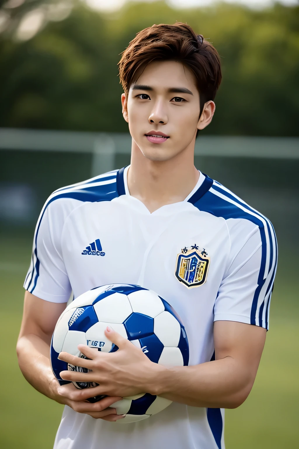 Handsome guy,male,Standing with a soccer ball
