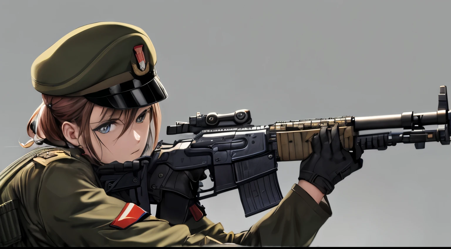Garcon manga militaire de face avec une arme a la main call of duty scene de guerre casquette sur la tete 