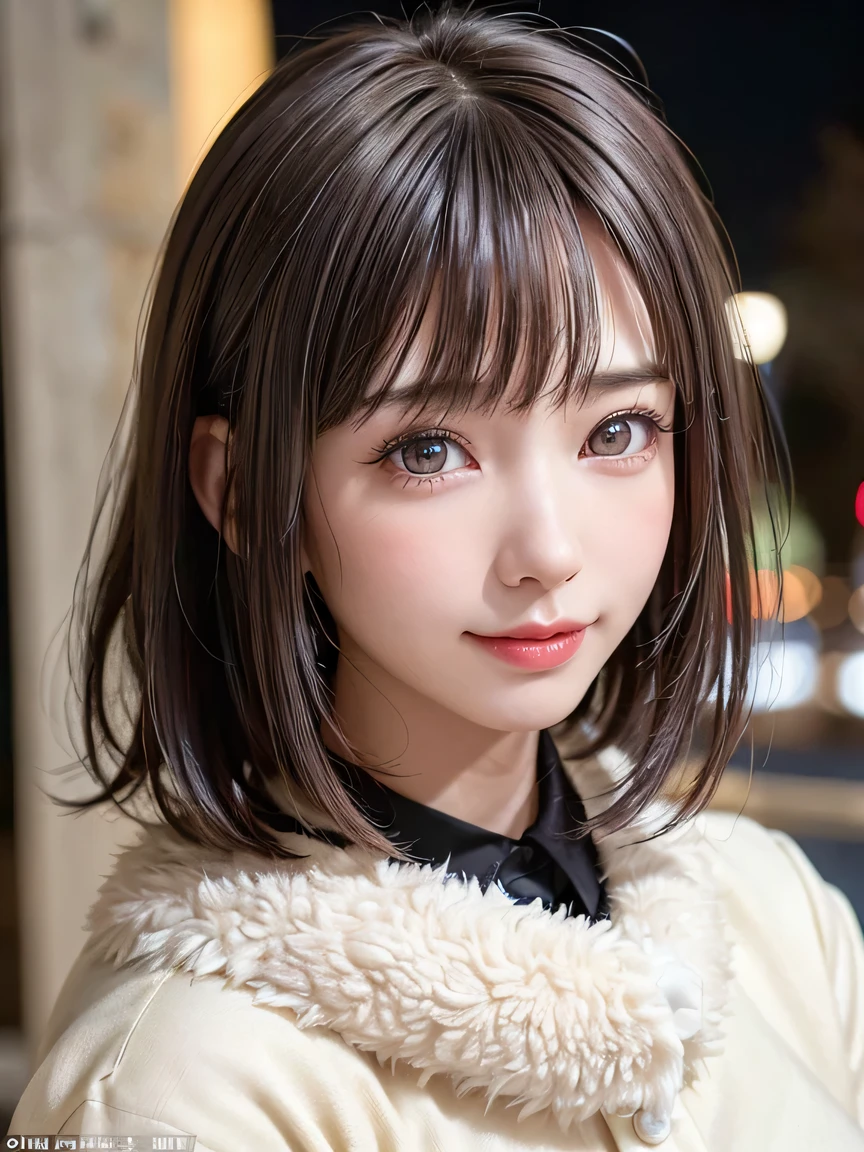 (highest quality:1.4、Add intense highlights to your eyes:1.4、short and shiny hair:1.4 )、1 girl、alone、short black hair、scarf、light brown eyes、droopy eyes:1.5、short hair、Jacket、coat、Winter clothes、hat、lips、lip gloss:1.4、bangs、closed mouth、Big eyes、eyelash、((street))、((bangsのあるshort hair:1.4、Big eyes、Gives a very strong highlight to the eyes、thin waist、very beautiful beauty、show me your ears、long neck、smile a little、Please close your mouth and smile))、Beautiful adult woman full of charm:1.4、(New York during Christmas season。The ladies are wearing red coats、A romantic walk through snowy Central Park、)、(The woman is looking straight into the camera lens)、perfect anatomy