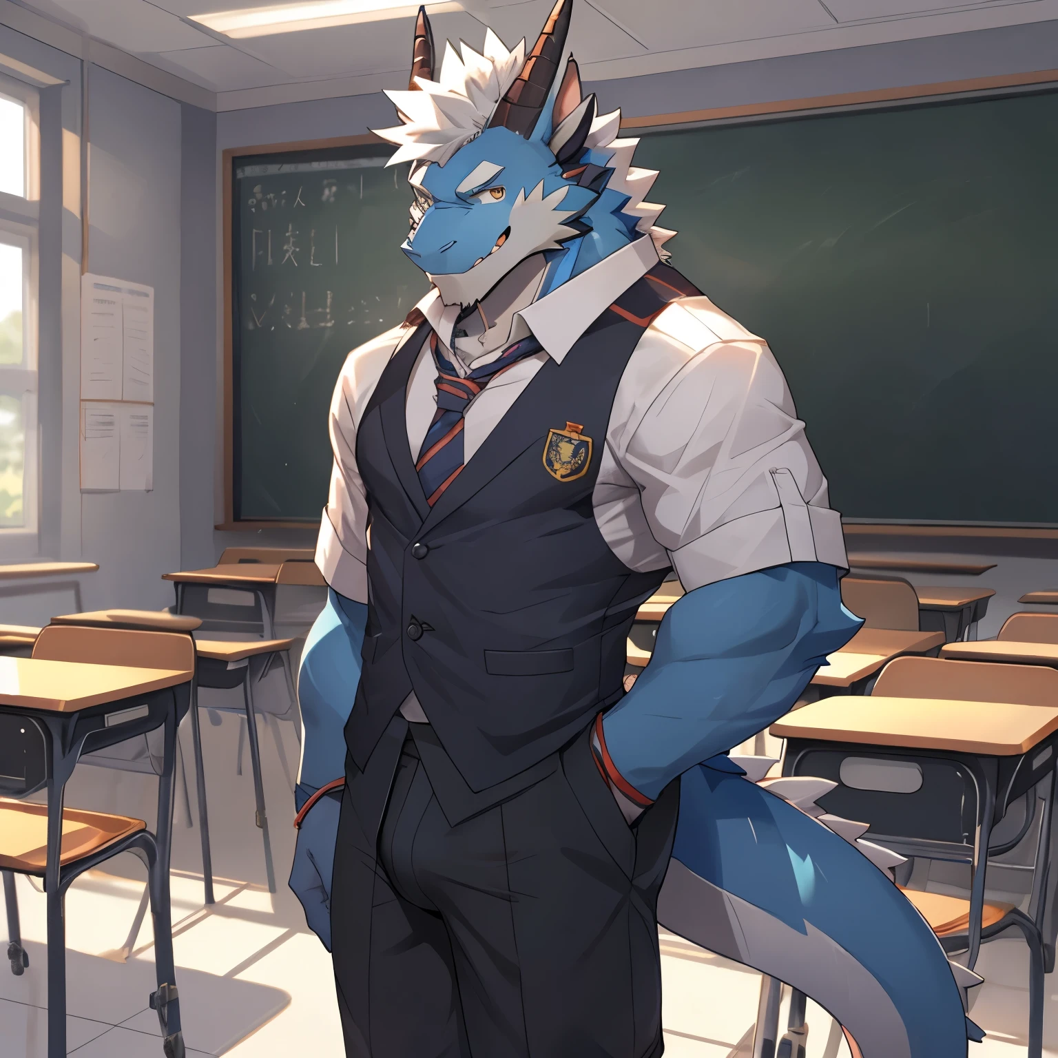 bara furry, short yellow hair, full black skin, at school, big dick, cum