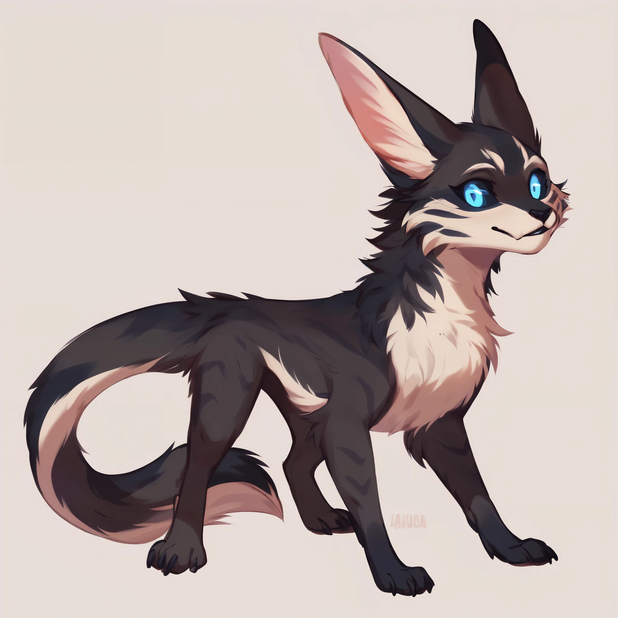 score_9, score_8_up, score_7_up, score_6_up, score_5_up, score_4_up, show accurate, full body, simple background, solo, feral chupacabra, female chupacabra, teenage chupacabra, adorable face, standing on all fours, black sclera, sapphire blue eyes, bright eyes, playful look, overflowing emotion, skinny body, full black fur, white fur, white face, white chest, black color tail, black legs,