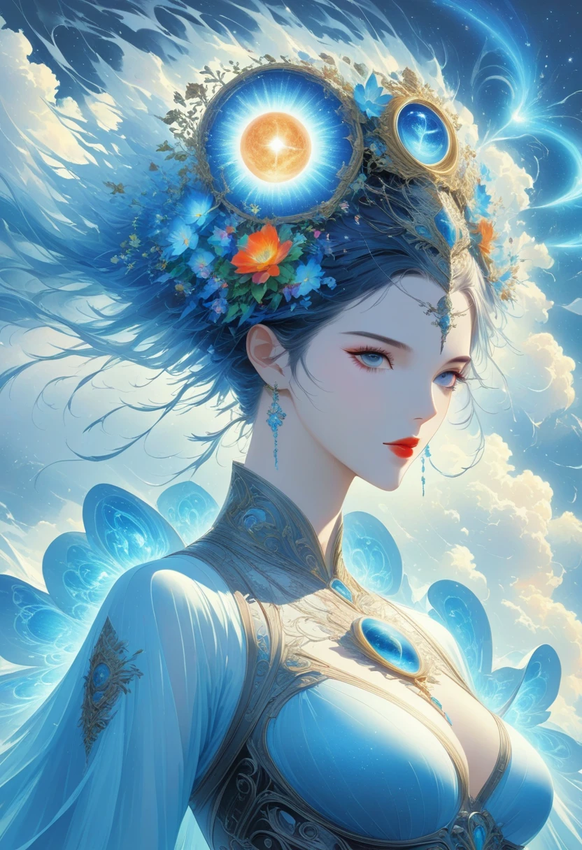 God, omnipotence of the entire universe, Bigger than all galaxies, Graphical representation of a hyper-detailed giant energy cloud in the middle of the universe, Super sharp, Surreal, complex, 32k, realism style