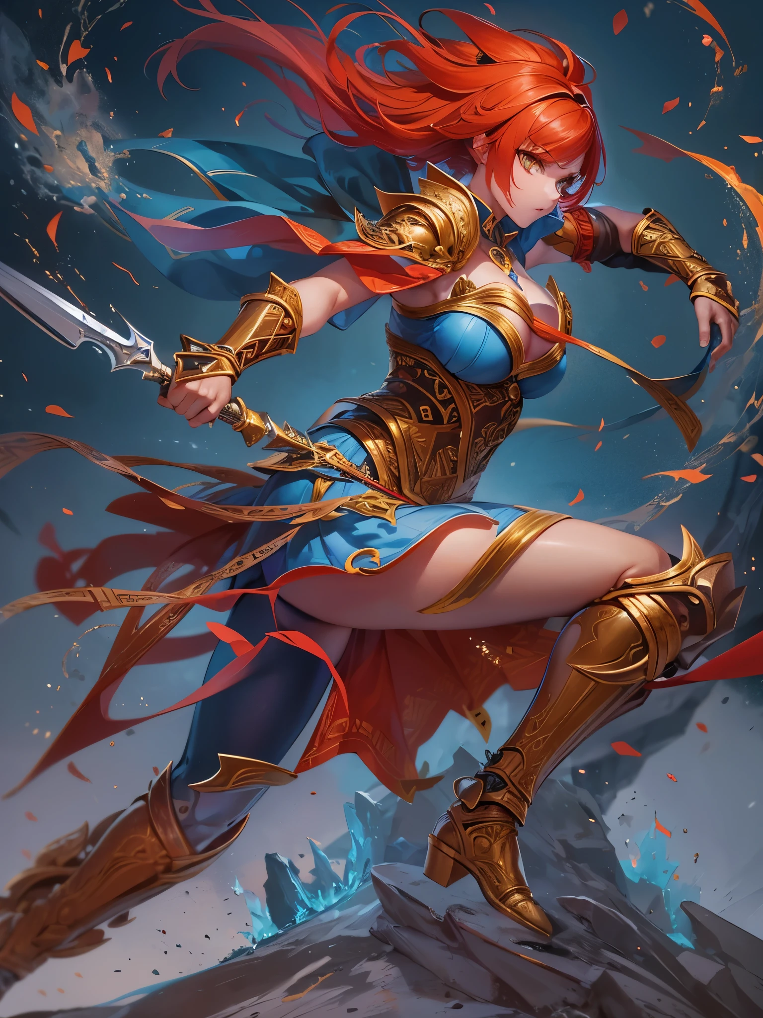 Fantasy whole body woman knight Character portrait Toes front Red hair no weapons semi-long