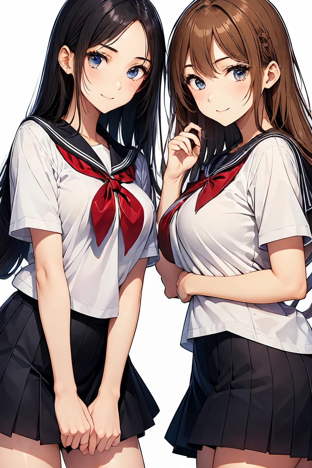Two High School Girls、seductive smile、nsfw、grabbing breast