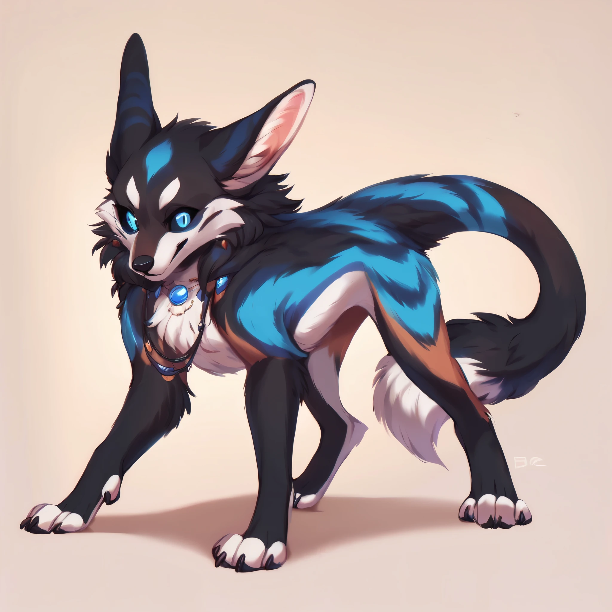 score_9, score_8_up, score_7_up, score_6_up, score_5_up, score_4_up, show accurate, full body, simple background, solo, feral chupacabra, female chupacabra, teenage chupacabra, adorable face, standing on all fours, black sclera, sapphire blue eyes, bright eyes, playful look, overflowing emotion, full black fur, white fur, white face, white chest, black color tail, black legs,