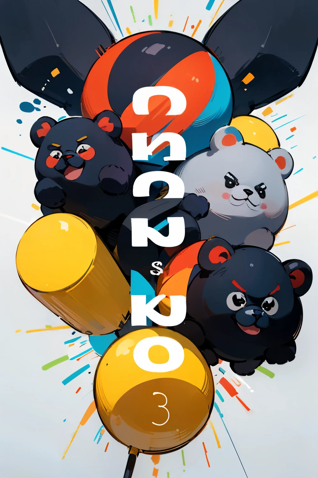 Get the image of Kumamon。Add the word anniversary below the image。and、Of the word anniversary、i is 1、replace s with 5、Please come up with colors and designs。