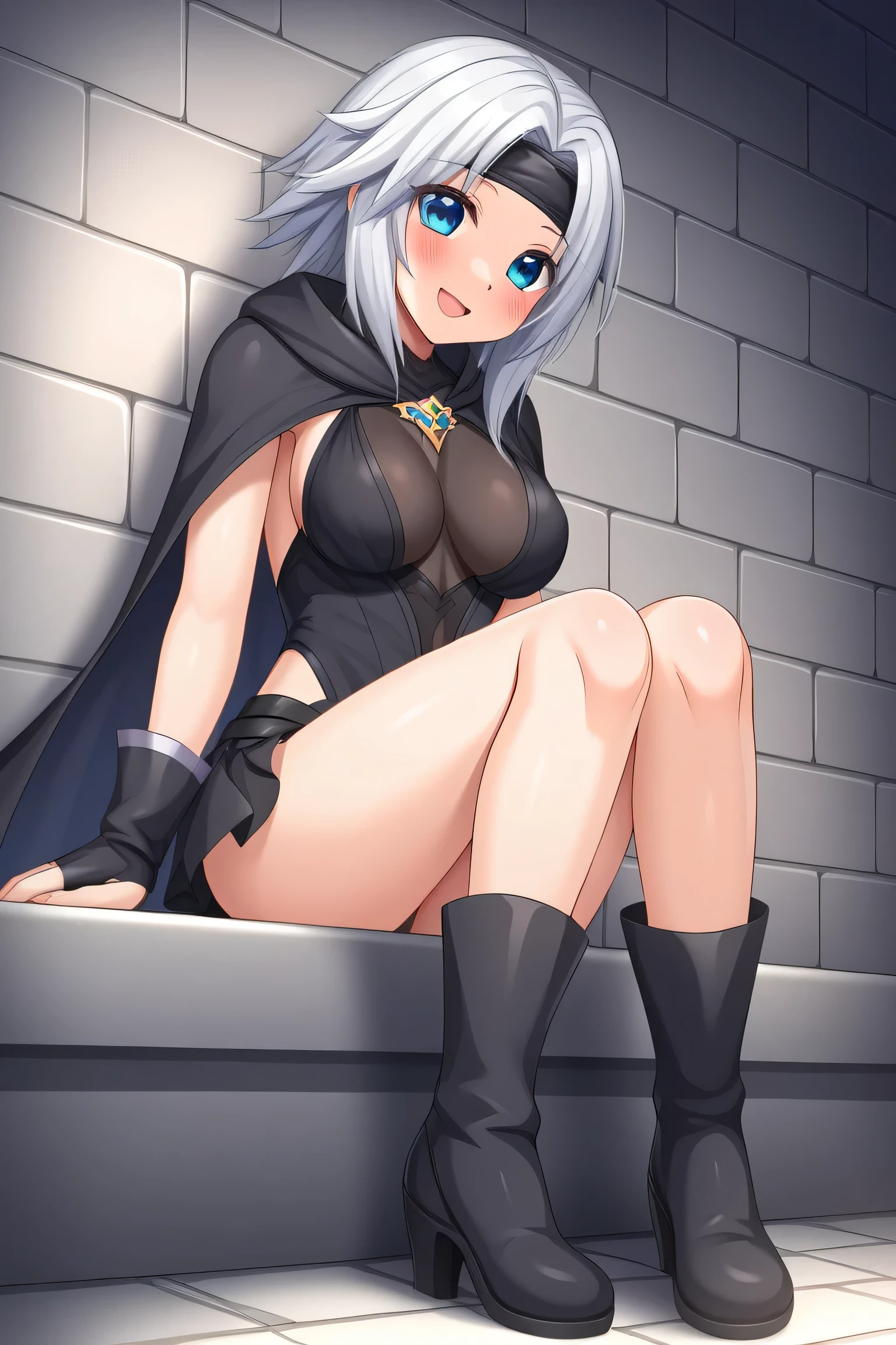 Cute vivi black mage,sitting on the wall , final fantasy style