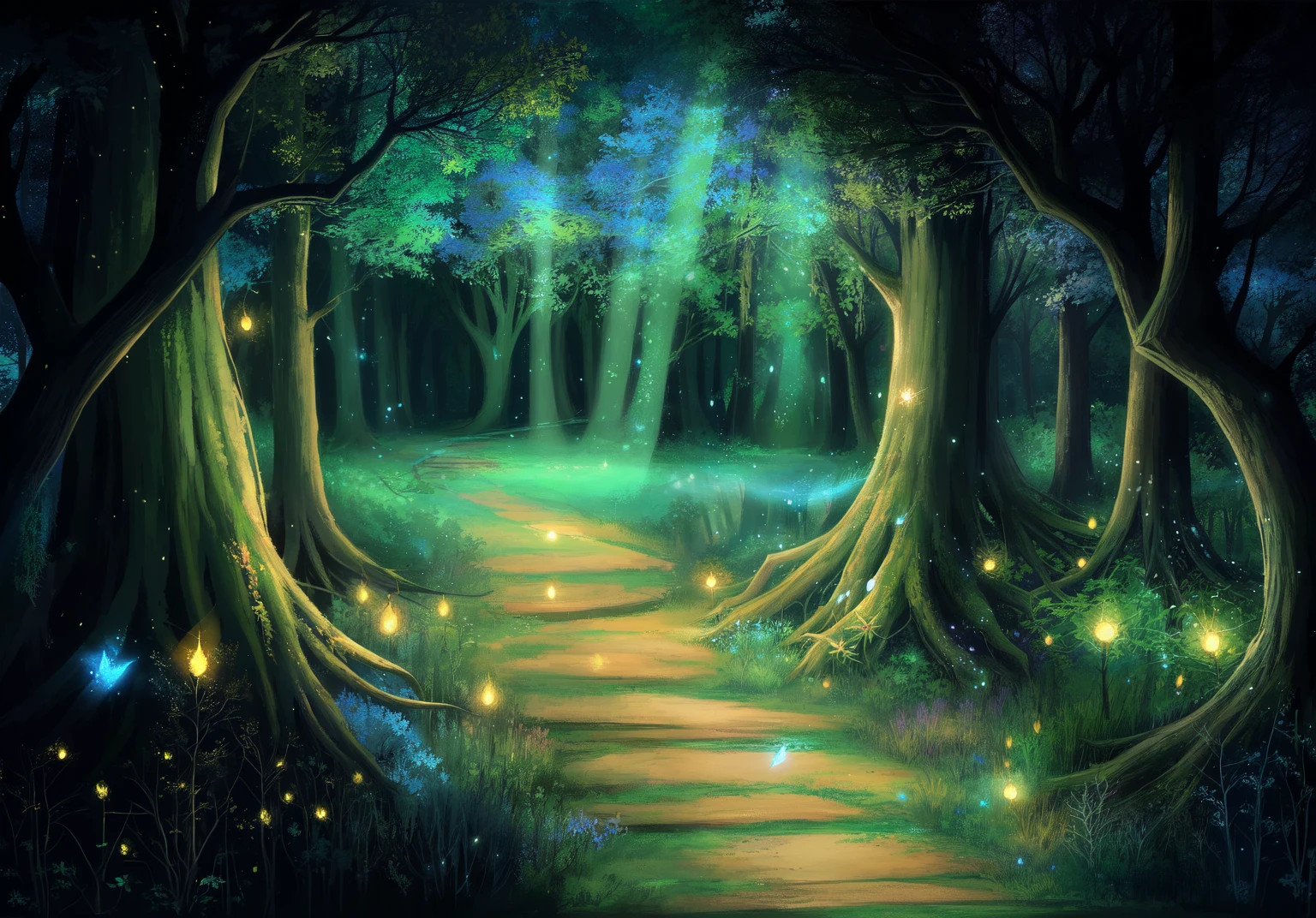 picture of a path through the forest with a bench, enchanted magical fantasy forest, magical forest backround, magical fantasy forest, magical fairy forest, enchanted and magical forest, fantasy forest, magical forest in the background, magical forest, glowing forest, Mystical forest lagoon, magical cleansing, magical forest with fireflies, fantasy forest background, magical forest, magical forest background
