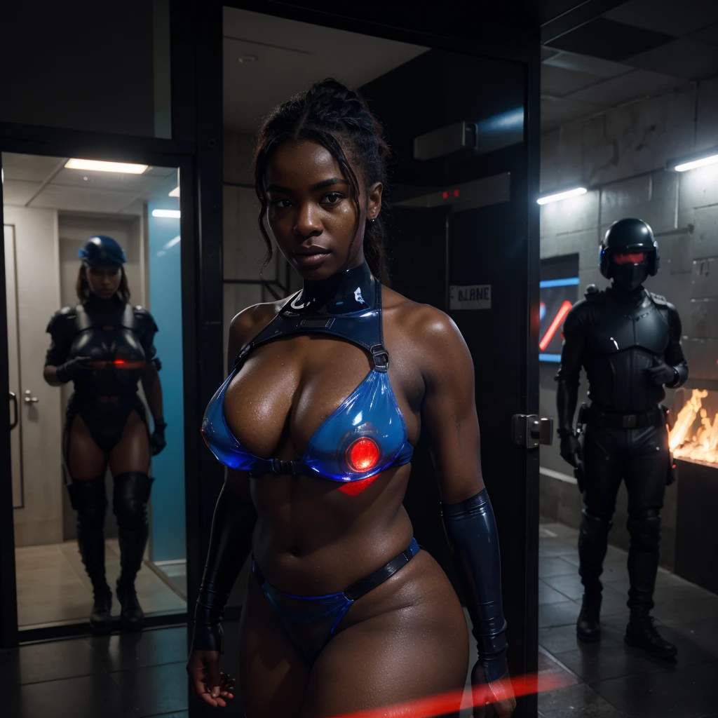 extremely detailed . group of military girls hug each-other, neon lighting , ambiance sombre, jeu d'ombre et de lumières sur corps sexy et harnais police, mettant en valeur la silhouette parfaite, best quality hd light , neon lights reflected on oiled skin, beau regard concentré intelligent, Jeune parfaite fille africaine nue potelé chubby, peau noire ébène huilé grasse, giant breasts, his gonfle, huge breasts, taille large, sourounded by a crowd of naked men , cyberpunk neon RED transparent detailed bikini . harnais de corps, cybernetic luminous implants cyberpunk, cyberpunk body vest with blue and red lights. accessoire harnais militaire, oiled skin is illuminated by blue and red lights. gants transparent, peau noire, dark skin African girl, red latex hold a big gun the background is dark alley New York, nuit , une poubelle brule, on peut voir des silhouettes d'hommes sombre , damaged wall broken window. the scene is dark lit by the chubby girl's harness, blue and red reflection on the skin. harnais militaire transparent . DICK NEAR THE FACE , nsfw want to suck the giant dick, best quality hd light , lights on oiled skin, Jeune fille africaine nue potelé chubby, peau noire ébène huilé grasse, giant breasts, his gonfle, huge breasts, taille large, sourounded by a crowd of naked men , bikini transparent BLEU. harnais cybernetic luminous implants cyberpunk, cyberpunk body vest with blue and red lights. accessoire harnais militaire, oiled skin is illuminated by blue and red lights. gants transparent, peau noire, dark skin African girl, red latex hold a big gun the background is dark alley New York, nuit , une poubelle brule, on peut voir des silhouettes d'hommes sombre , damaged wall broken window. the scene is dark lit by a fire the young girl's harness blue and red reflection on the skin. men hug the girl and kiss, men penetrate the girl with massive dicks