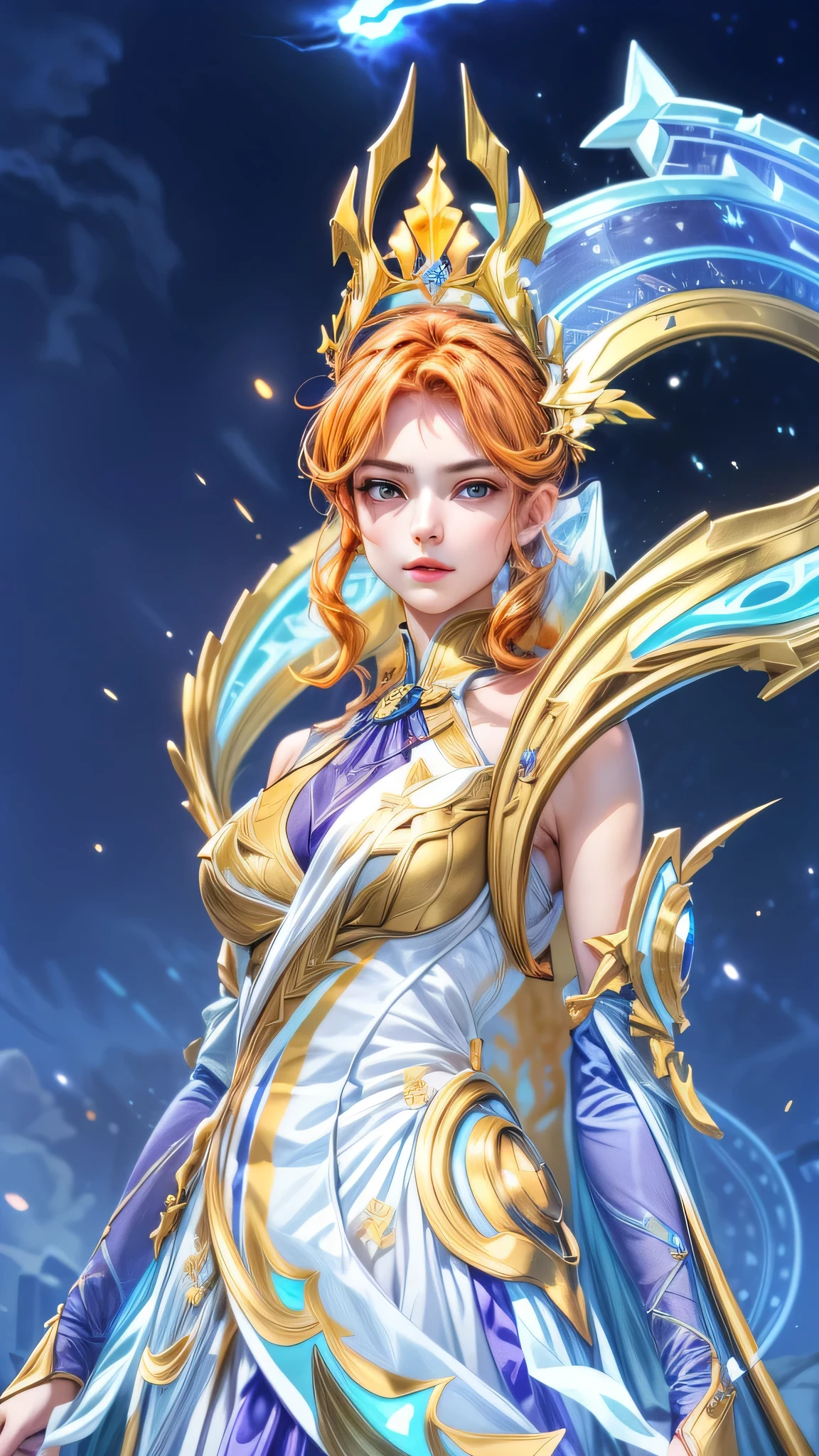 Best quality, masterpiece, ultra high res, (photorealistic:1.4), 1girl wearing a crown , brown eyes, orange hair, professional lightning, sharp focus, deep shadow, (extremely detailed CG unity 4k fhd wallpaper), 8k. 