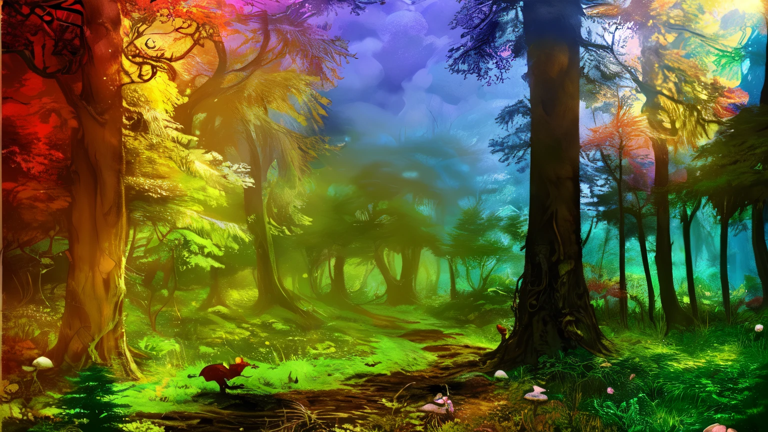 bright, (((cartoon style))), a beautiful fairytale forest, forest paths, green trees, green vegetation, mushrooms, stones, grass, fantastic (background), fantasy art, forest, blue sky, magical landscape, fantasy, no human, illustration for children, fantasy art, masterpiece, detailed, intricate, 4k, art