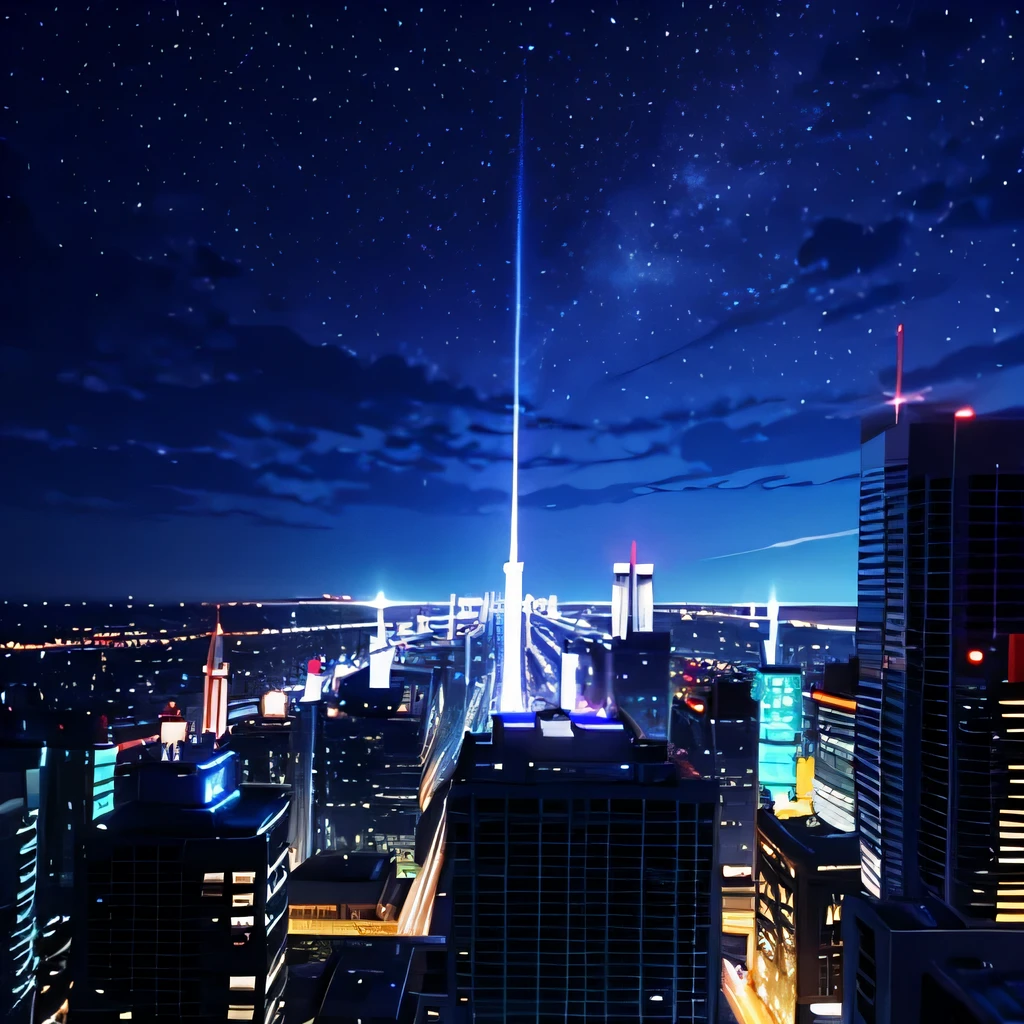 late night、midnight、（Anime-like style）、illumination、neon street、City of night、city at night、skyscrapers、Overlooking the night view、coastal