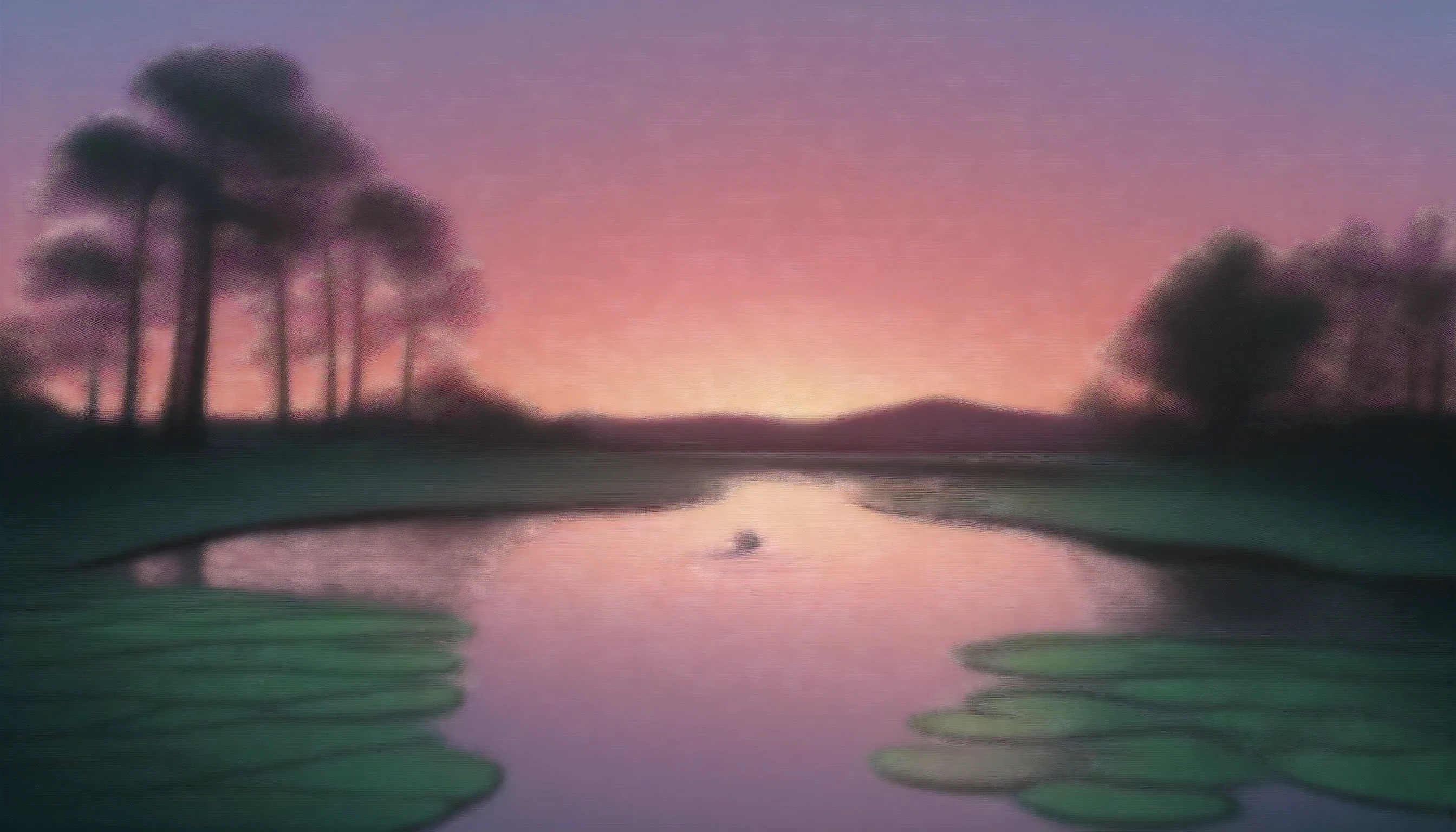 masterpiece, best quality, very aesthetic, absurdres, Evening Pond, sunset sky