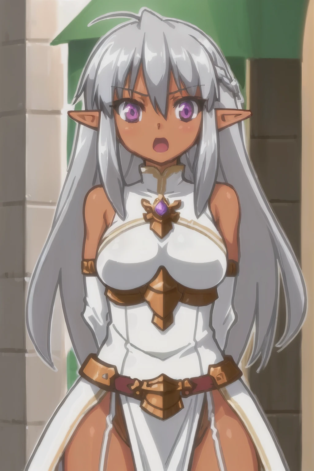score_9, score_8_up, score_7_up, source anime,prefect lighting, very aesthetic, anime screencap, anime coloring, dungeon ni deai wo motomeru no wa machigatteiru darou ka,tiona, dark-skinned female, green eyes, (naked:1.2), flat chest, nipples,