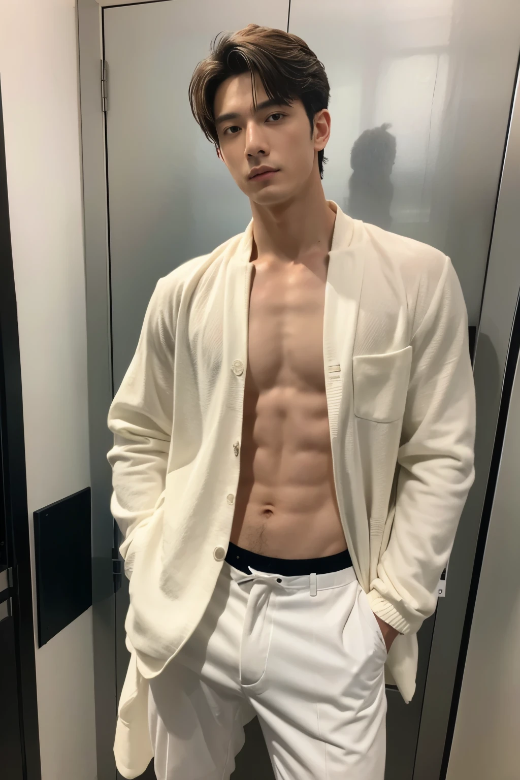 20-year-old refreshingly handsome new employee、 (Super cool S-class guy in a briefs)、 Japan boys at 20 years old、 businessman、 shirtless、 s Office、 Stand in a male underwearYoung handsome man、 Full body photo、 (Highly detailed photos of CG Unity 8K)、 (A highly detailedSHandsome man in class)、 (Photo Real)、 ((top-quality))、 ultra-detailliert、 (masterpiece)、 An ultra-high picture quality、 tall、 viewer、 Gentle man、 Very beautiful hair、 Bright photo、 Handsome like a model、 Handsome like an idol、 Luxury Watches,