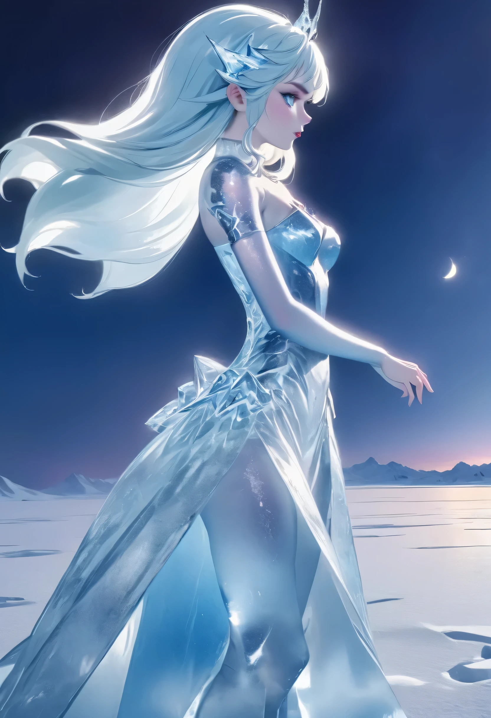 (8k, highest quality, masterpiece: 1.2), (realistic, realistic: 1.37), Super detailed, ((an ice female sexy demon:1))、Standing in the frozen snow field、Witch wearing pale armor, ((sexy costume:1)), SEXY female devil, ((aurora in the night sky)),  ((pale blue skin:1))
