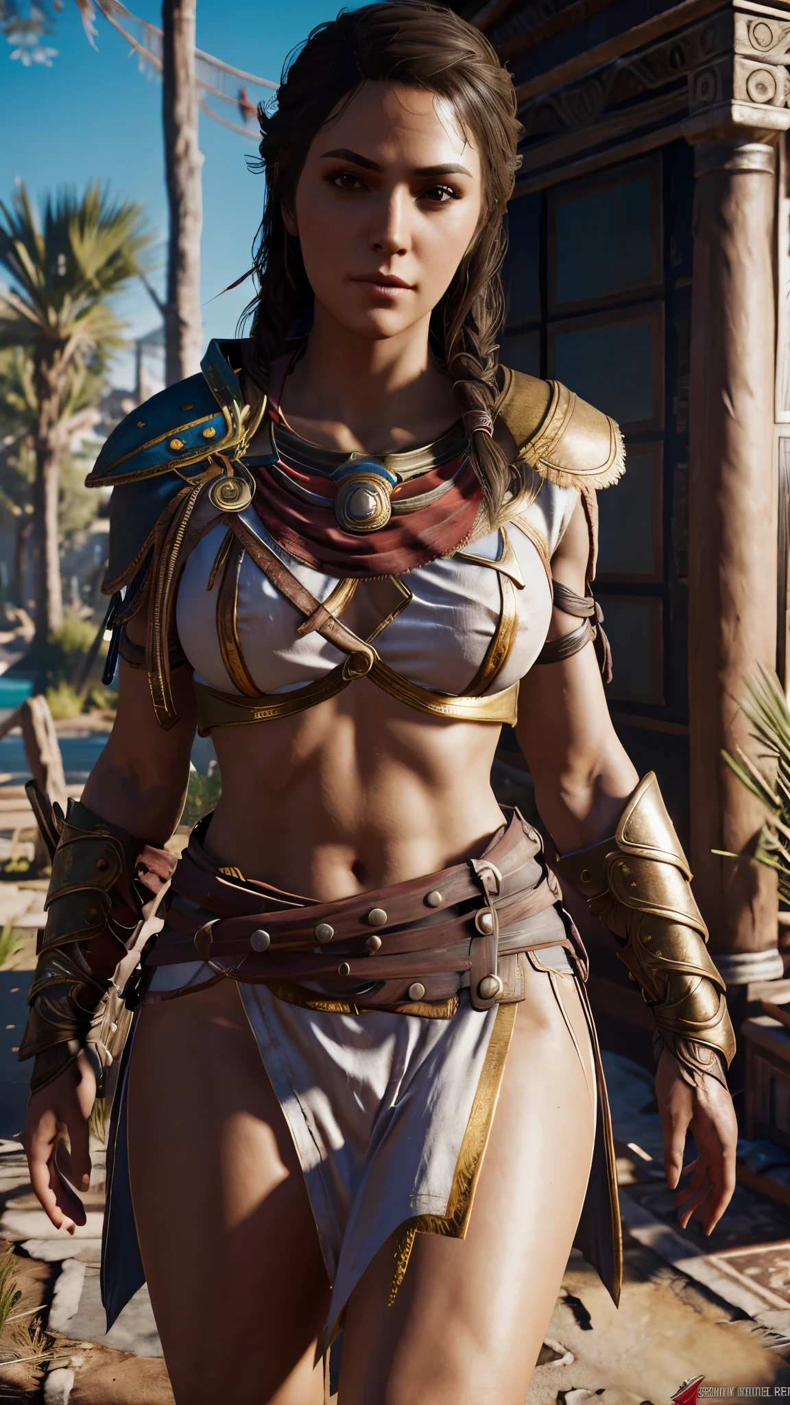 Very nsfw, extremely detailed Kassandra Assassin's Creed Universe sexy pose, revealing clothing, 