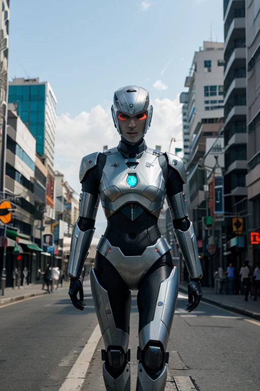 A futuristic robot, em uma cidade atual, no ano de 2024, real, realista, fotografia, 8k