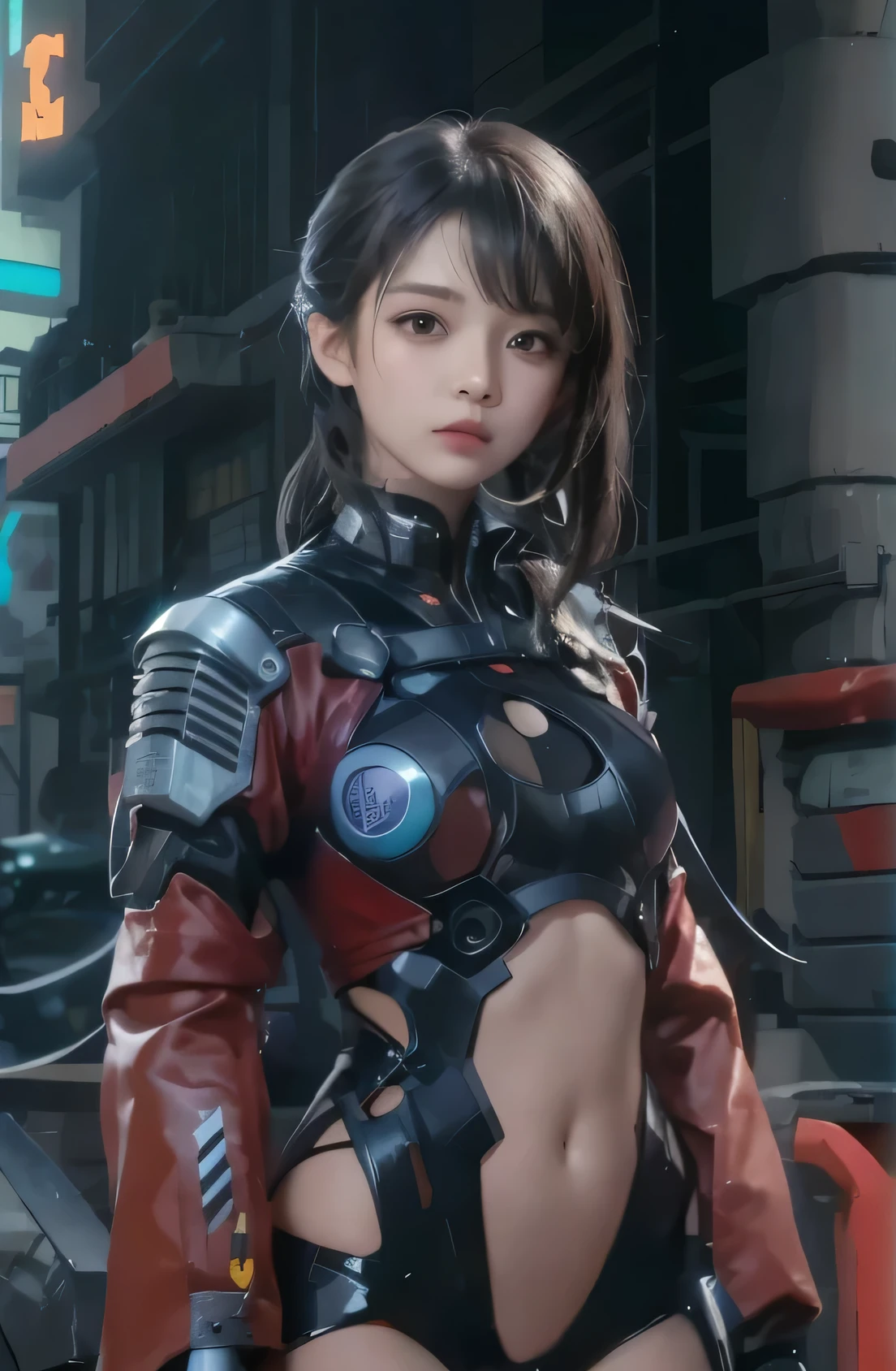Anime girl wearing futuristic suit posing in front of the city, cute girl, cyberpunk anime girl mech, cyberpunk anime girl, female cyberpunk anime girl, Beautiful girl, Mecha cyber armor girl, Digital Cyberpunk Anime Art, girl, 赛博朋克Beautiful girl, - girl, perfect anime woman, Digital Cyberpunk - Animation Art, Anime Cyberpunk Art,exposed navel,textured skin,abdominal muscles