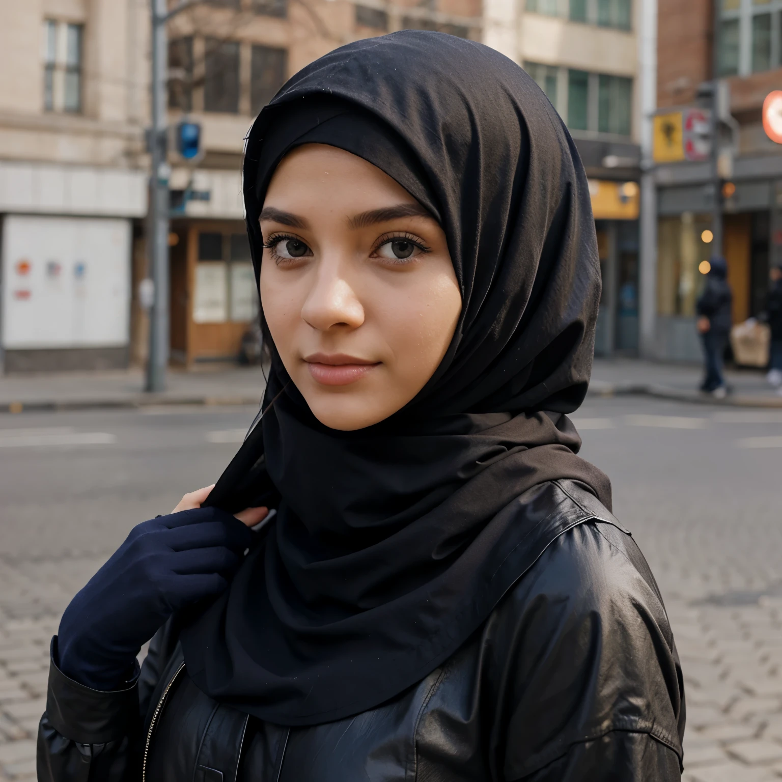 A Muslim girl get fucked in doggy style on a busy street, people are watching,