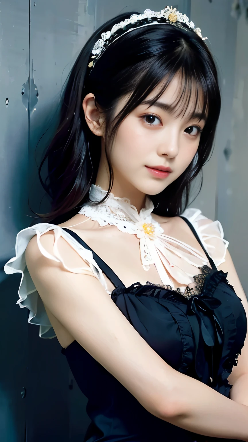 Highest quality, Super detailed, High resolution, 8K images), Very sophisticated and beautiful, , High resolution, Round eyes, Detailed facial features,black erotic underwear、Black openwork underwear、Sheer embroidered tulle underwear set (Round pupils:1.5) (Awareness-raising), (Beautiful and delicate eyes), (Very very very detailed face)), Depth of written boundary, (Attractive face), (Wicked Smile:1.3)Flower head ornament,、Exquisitely drawn beautiful faces, eyes and skin、Detailed, black, shiny hair、(Elegant frills)、Frilled tie、Ribbon tie、Cut into a bob、((Greyish blue hair,head bands,head band)) 、(Purple sexy lingerie、Purple openwork underwear、Sheer embroidered tulle underwear set)Lace pantyhose、Lace gloves、Wedding Scarf、Pearl Necklace,、Soft fabric、beautiful rose pattern dress((Show me your)), ((Stick your butt out)),(Squat with legs apart), Fine and beautiful eyes,Perfect Proportions,(Overflowing big),(A full-body shot from behind), Very beautiful and cute girl,22 years old,(anime),Kamimei, Pitch black background,(Solid black background),alone,Wavy long hair