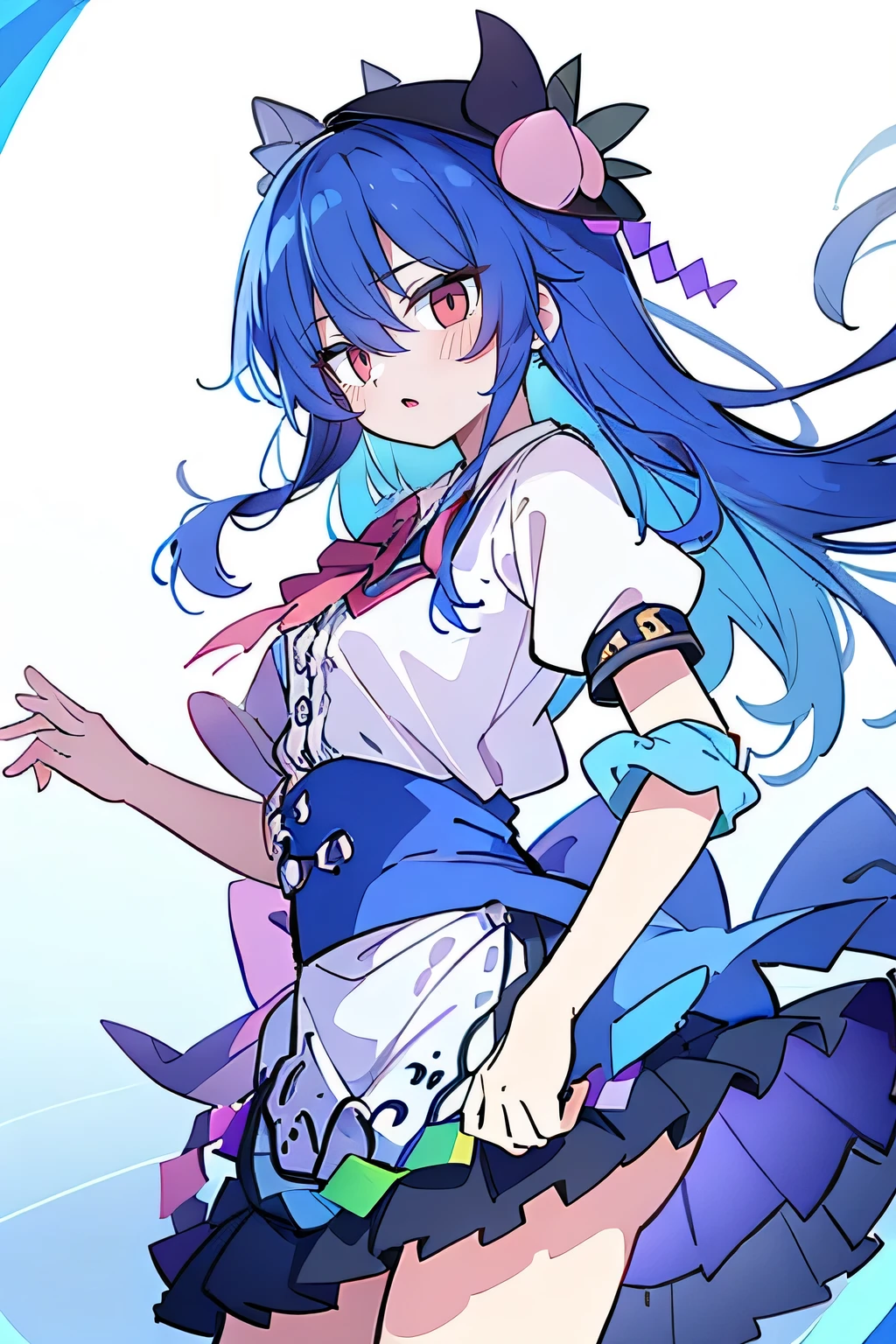 (masterpiece),best quality, expressive eyes, perfect face, 1girl,
hands on waist,beautiful, gorgeous,anime,girl,lora,hinanawi tenshi, blue hair, blue haired, floating clothes,waist grab, grabbing waist, mains sur les hanches , hands on hips,flat chest