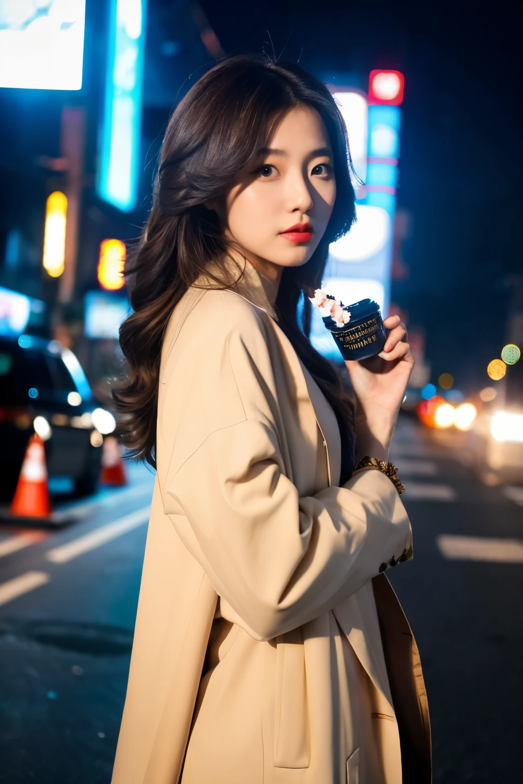 ((Best quality at best)), ((tmasterpiece)), (movie aesthetic:1.4) Beautiful Korean fashion model bokeh city night photo