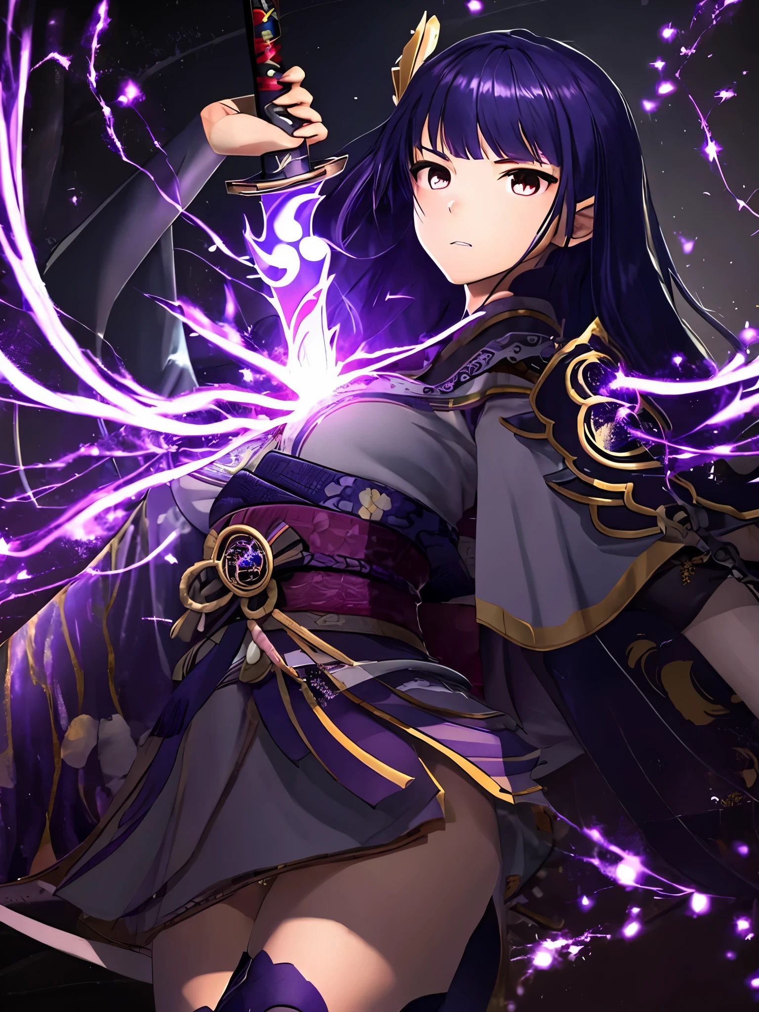 Raiden_shogun is pulling a blade from her chest