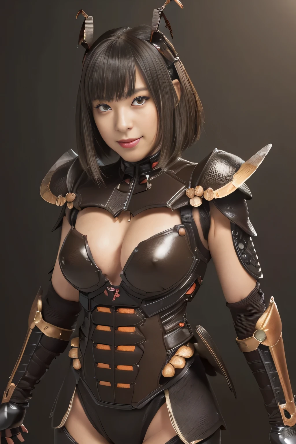 (high resolution,masterpiece,best quality,extremely detailed CG, anime, official art:1.4), realistic, photo, amazing fine details, all intricate, gloss and shiny,awesome many layers, 8k wall paper, 3d, sketch, kawaii, illustration,( solo:1.4), perfect female proportion,villainess, (fusion of dark brown cockroach and lady:1.4), (brown cockroach form lady:1.2), (brown cockroach lady:1.2), (fusion:1.2), (solo:1.4), (evil smile:1.2), muscular, abs, (cockroach brown exoskeleton bio insect suit:1.4), (cockroach brown exoskeleton bio insect armor:1.2), (brown transparency cockroach wing:1.4), (brown cockroach antennae:1.3),