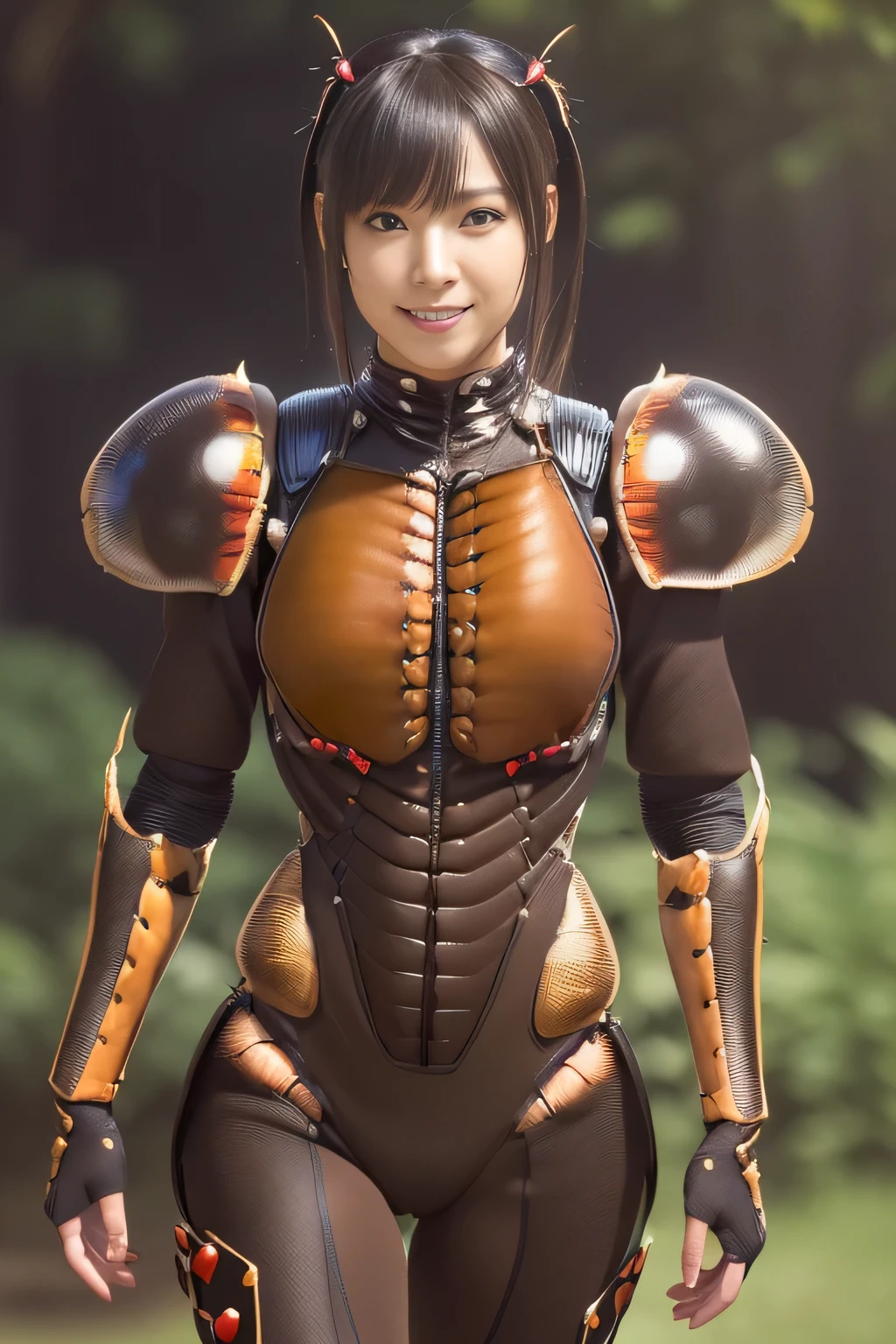 (high resolution,masterpiece,best quality,extremely detailed CG, anime, official art:1.4), realistic, photo, amazing fine details, all intricate, gloss and shiny,awesome many layers, 8k wall paper, 3d, sketch, kawaii, illustration,( solo:1.4), perfect female proportion,villainess, (fusion of dark brown cockroach and lady:1.4), (brown cockroach form lady:1.2), (brown cockroach lady:1.2), (fusion:1.2), (solo:1.4), (evil smile:1.2), muscular, abs, (cockroach brown exoskeleton bio insect suit:1.4), (cockroach brown exoskeleton bio insect armor:1.2), (brown transparency cockroach wing:1.4), (brown cockroach antennae:1.3),