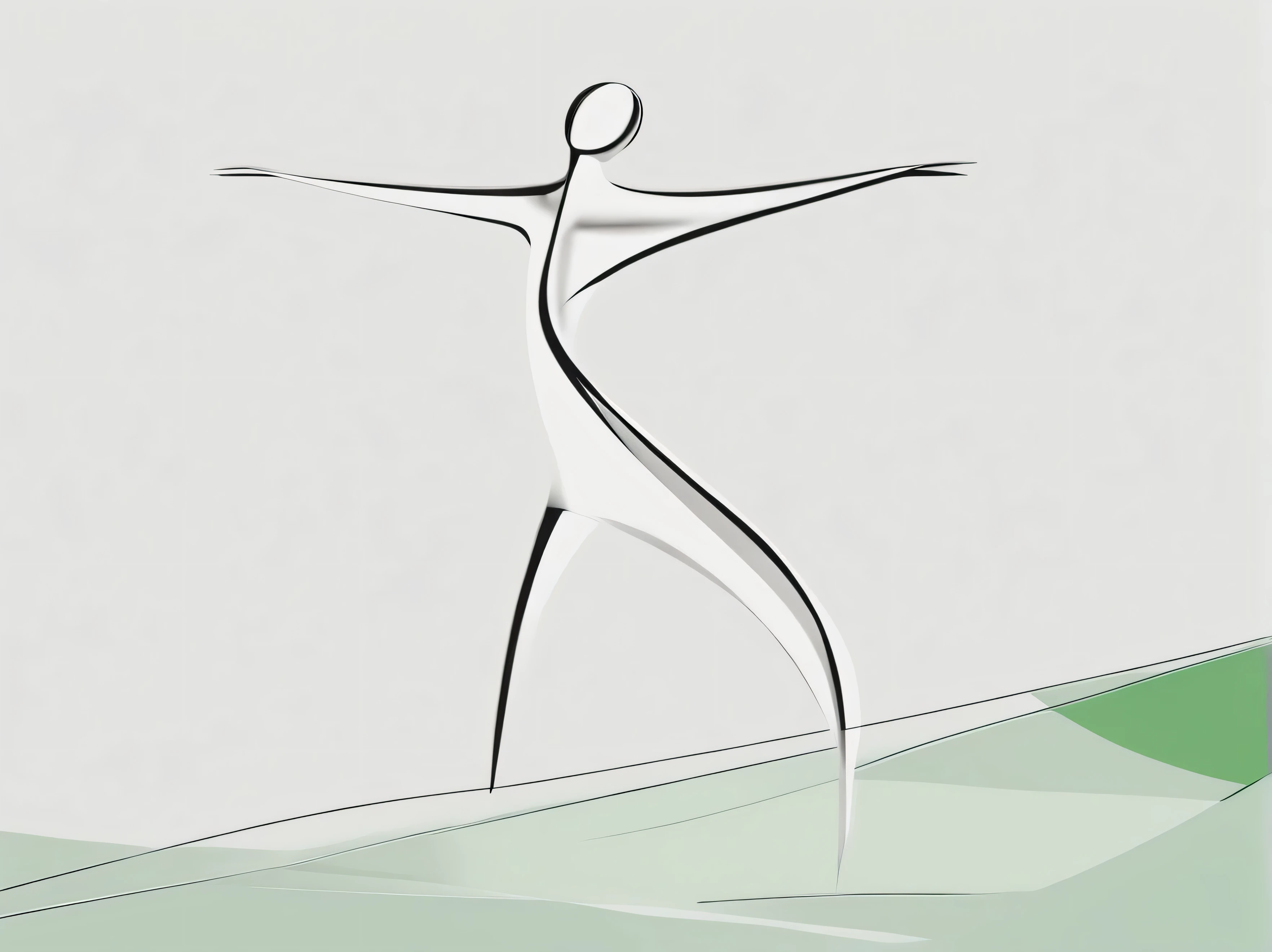 A single female figure with simple lines, standing with her arms raised in victory. Smooth and polished surface. Colors Black and white with a touch of green.