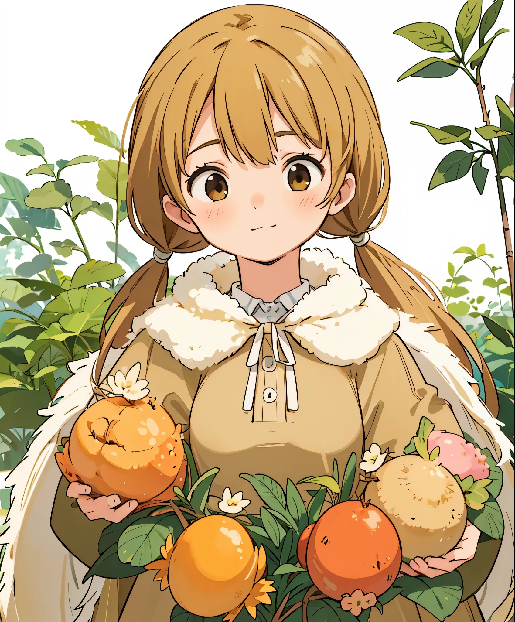 (masterpiece、highest quality、highest quality、official art、beautiful beautiful:1.2)、(1 girl:1.3)Hatsune Miku、twin tails,big breasts,laughter、Angle of view up to the top of the head on a white background, Upper body、((4k、masterpiece、highest quality))、1 Upper body、solo、Upper body、The viewer is the viewer&#39;s gaze、gender：women&#39;s hairstyle：Long straight coat color：Honey blonde eye shape and size：Big eyes that shine gently Eye color：Hazel brown skin tone：Olive Dress：Dress statue in a relaxed boho style：Natural and moderately feminine body shapeCharacteristic accessories and marks：Corolla Costume Color：Orange and beige style：Natural and rustic design