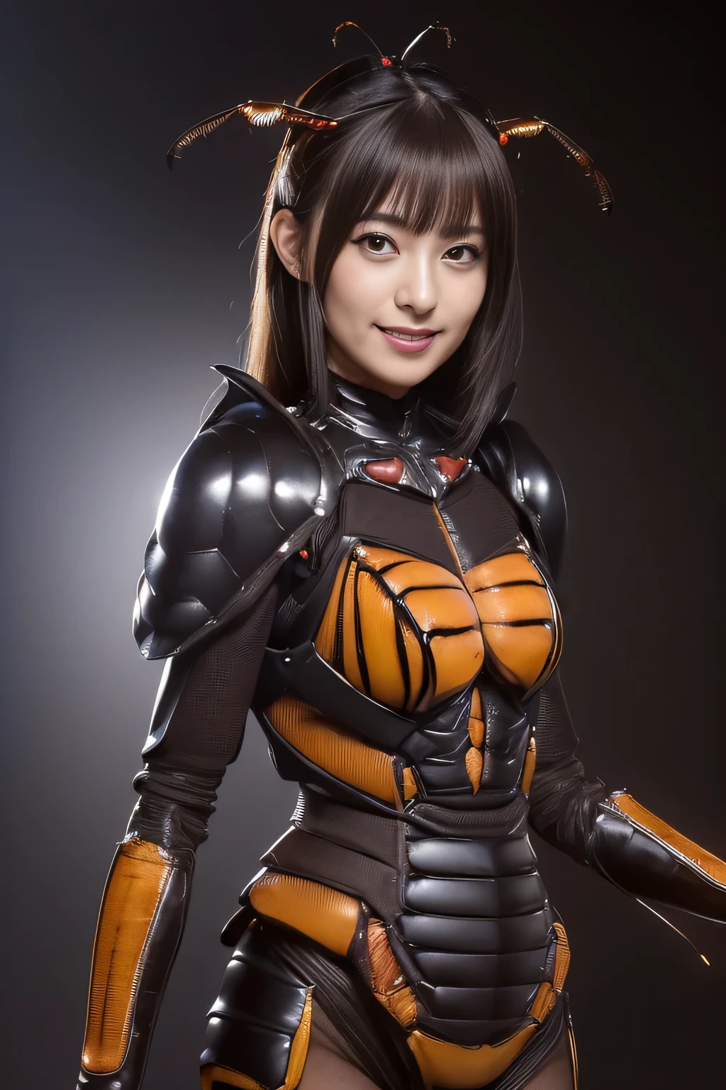 (high resolution,masterpiece,best quality,extremely detailed CG, anime, official art:1.4), realistic, photo, amazing fine details, all intricate, gloss and shiny,awesome many layers, 8k wall paper, 3d, sketch, kawaii, illustration,( solo:1.4), perfect female proportion,villainess, (fusion of dark brown cockroach and lady:1.4), (brown cockroach form lady:1.2), (brown cockroach lady:1.2), (fusion:1.2), (solo:1.4), (evil smile:1.2), muscular, abs, (cockroach brown exoskeleton bio insect suit:1.4), (cockroach brown exoskeleton bio insect armor:1.2), (brown transparency cockroach wing:1.4), (brown cockroach antennae:1.3),