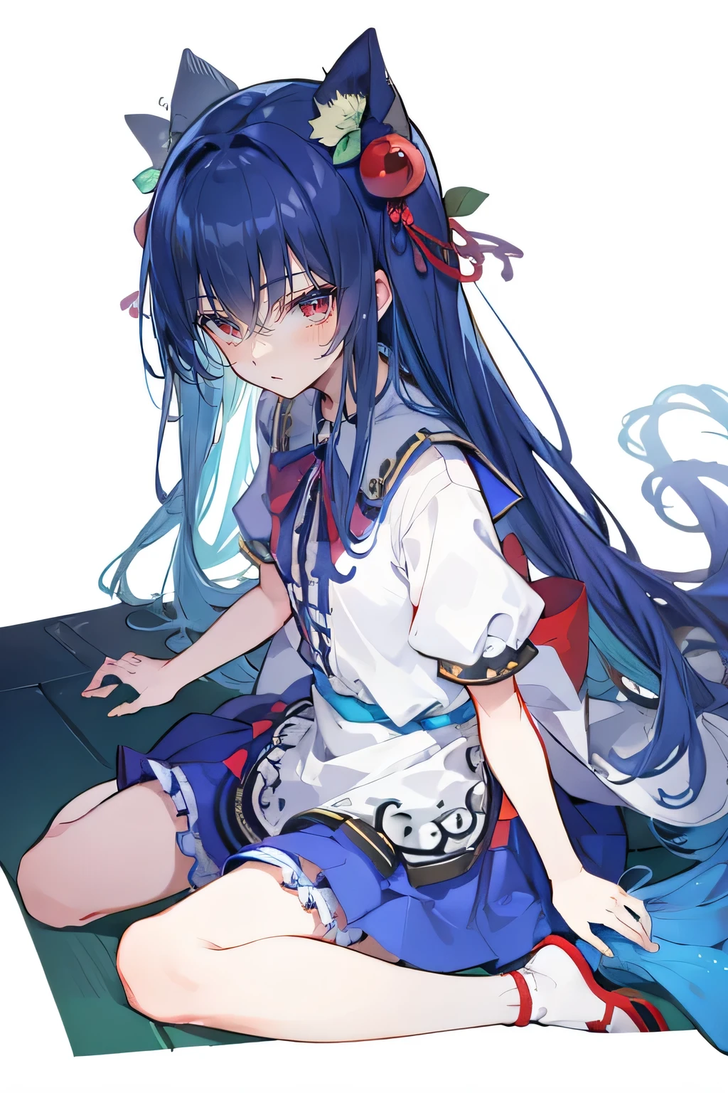 (masterpiece:1.2,best quality,ultra-detailed,realistic),
expressive eyes, perfect face, 1 girl,
hands on waist, beautiful,
gorgeous, Japanese anime,
girl, Lola, Chuunibyou character,
blue hair, blue-haired,
floating clothing, waist grab,
waist grab, hands on hips,
sitting, sitting on the ground,
legs on the ground, flat chest,
sitting on the ground
