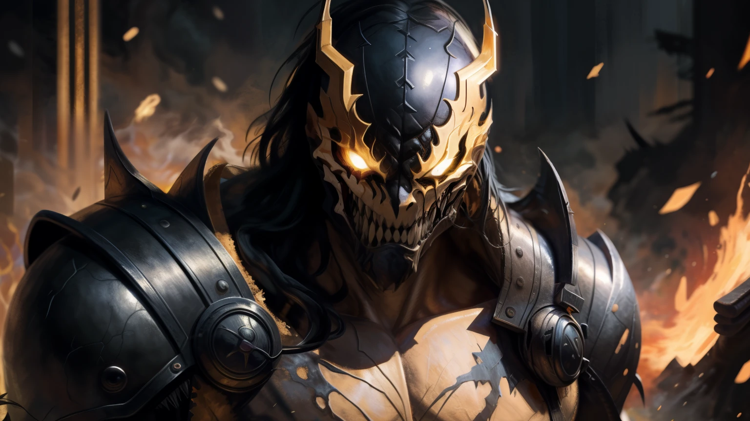 (Best Quality),(Masterpiece),(Ultra Detailed),(4k resolution),(Extremely detailed),Abstract expressionist painting "Hyperion", Venom Joker, tarot card, Trending on ArtStation, Digital Painting, character concept art portrait, Scary