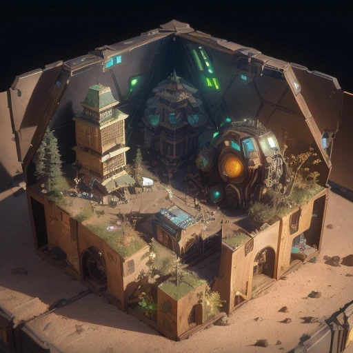 6598年Mars realistic model, (bifurcation, original photo, best quality, masterpiece:1.4),SteampunkCyberpunk6820 City,(CyberpunkMars light:1.3), Mars (related to land),(in a small nature box:1.3),Isometric, small nature, landscape on foundation,landscape,