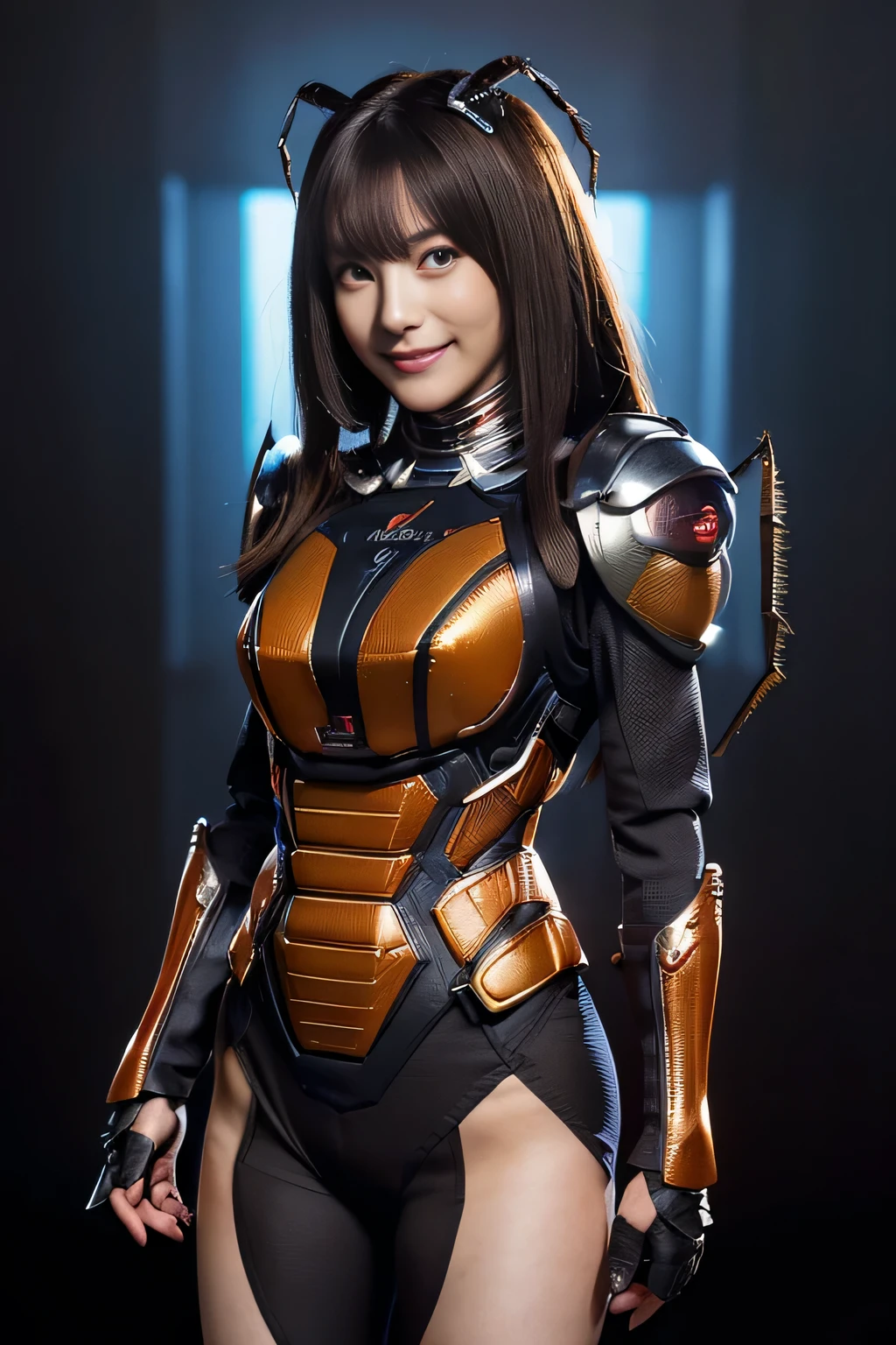 (high resolution,masterpiece,best quality,extremely detailed CG, anime, official art:1.4), realistic, photo, amazing fine details, all intricate, gloss and shiny,awesome many layers, 8k wall paper, 3d, sketch, kawaii, illustration,( solo:1.4), perfect female proportion,villainess, (fusion of dark brown cockroach and lady:1.4), (brown cockroach form lady:1.2), (brown cockroach lady:1.2), (fusion:1.2), (solo:1.4), (evil smile:1.2), muscular, abs, (cockroach brown exoskeleton bio insect suit:1.4), (cockroach brown exoskeleton bio insect armor:1.2), (brown transparency cockroach wing:1.4), (brown cockroach antennae:1.3),