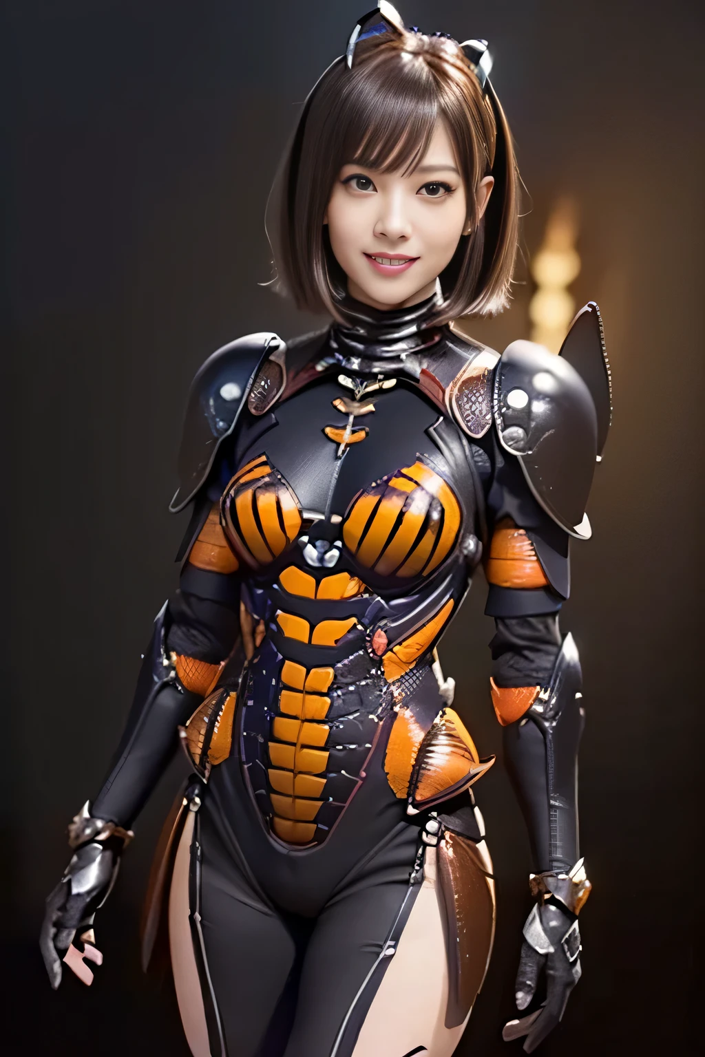 (high resolution,masterpiece,best quality,extremely detailed CG, anime, official art:1.4), realistic, photo, amazing fine details, all intricate, gloss and shiny,awesome many layers, 8k wall paper, 3d, sketch, kawaii, illustration,( solo:1.4), perfect female proportion,villainess, (fusion of dark brown cockroach and lady:1.4), (brown cockroach form lady:1.2), (brown cockroach lady:1.2), (fusion:1.2), (solo:1.4), (evil smile:1.2), muscular, abs, (cockroach brown exoskeleton bio insect suit:1.4), (cockroach brown exoskeleton bio insect armor:1.2), (brown transparency cockroach wing:1.4), (brown cockroach antennae:1.3),