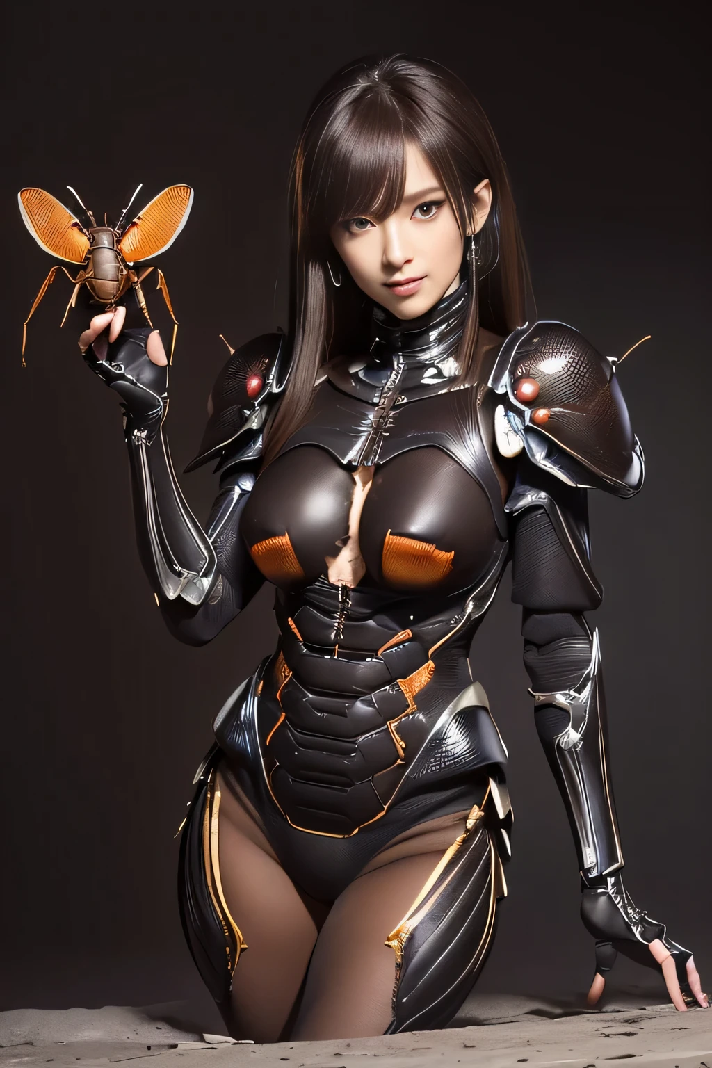 (high resolution,masterpiece,best quality,extremely detailed CG, anime, official art:1.4), realistic, photo, amazing fine details, all intricate, gloss and shiny,awesome many layers, 8k wall paper, 3d, sketch, kawaii, illustration,( solo:1.4), perfect female proportion,villainess, (fusion of dark brown cockroach and lady:1.4), (brown cockroach form lady:1.2), (brown cockroach lady:1.2), (fusion:1.2), (solo:1.4), (evil smile:1.2), muscular, abs, (cockroach brown exoskeleton bio insect suit:1.4), (cockroach brown exoskeleton bio insect armor:1.2), (brown transparency cockroach wing:1.4), (brown cockroach antennae:1.3),